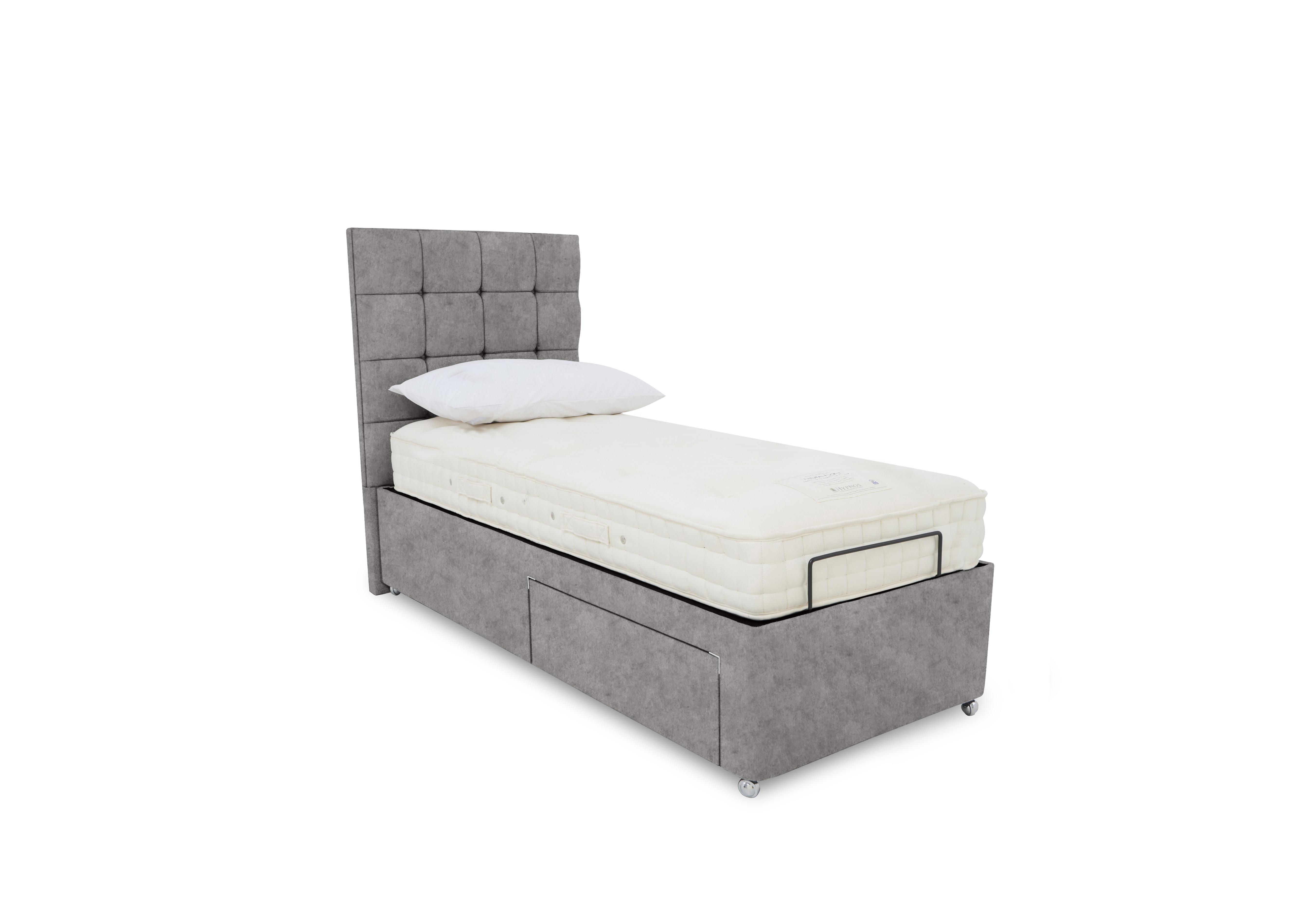 E-Motion Kaito Adjustable Divan Base with Headboard in Daytona Silver on Furniture Village