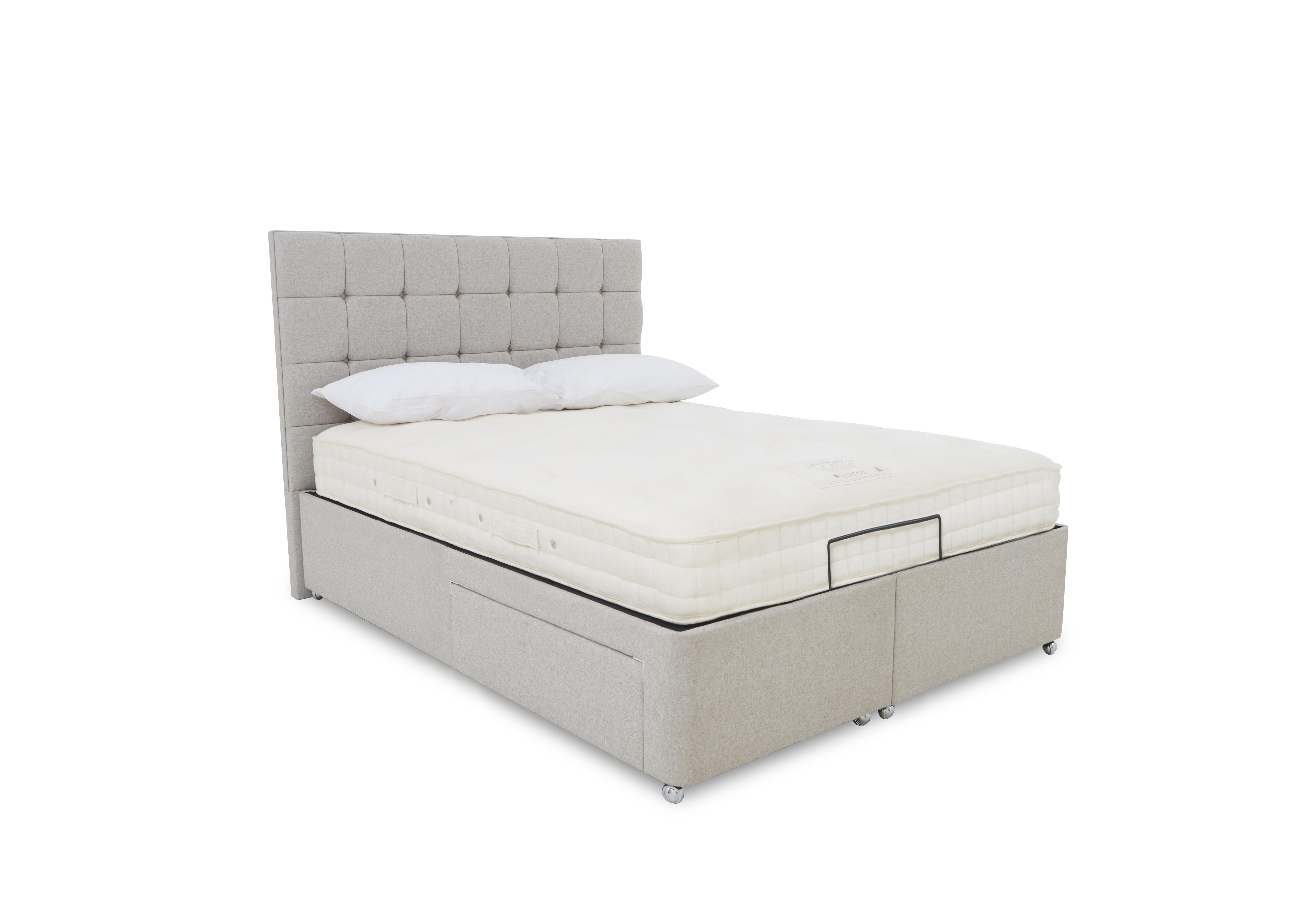 E-Motion Kaito Adjustable Divan Base with Headboard in Shetland Pebble on Furniture Village