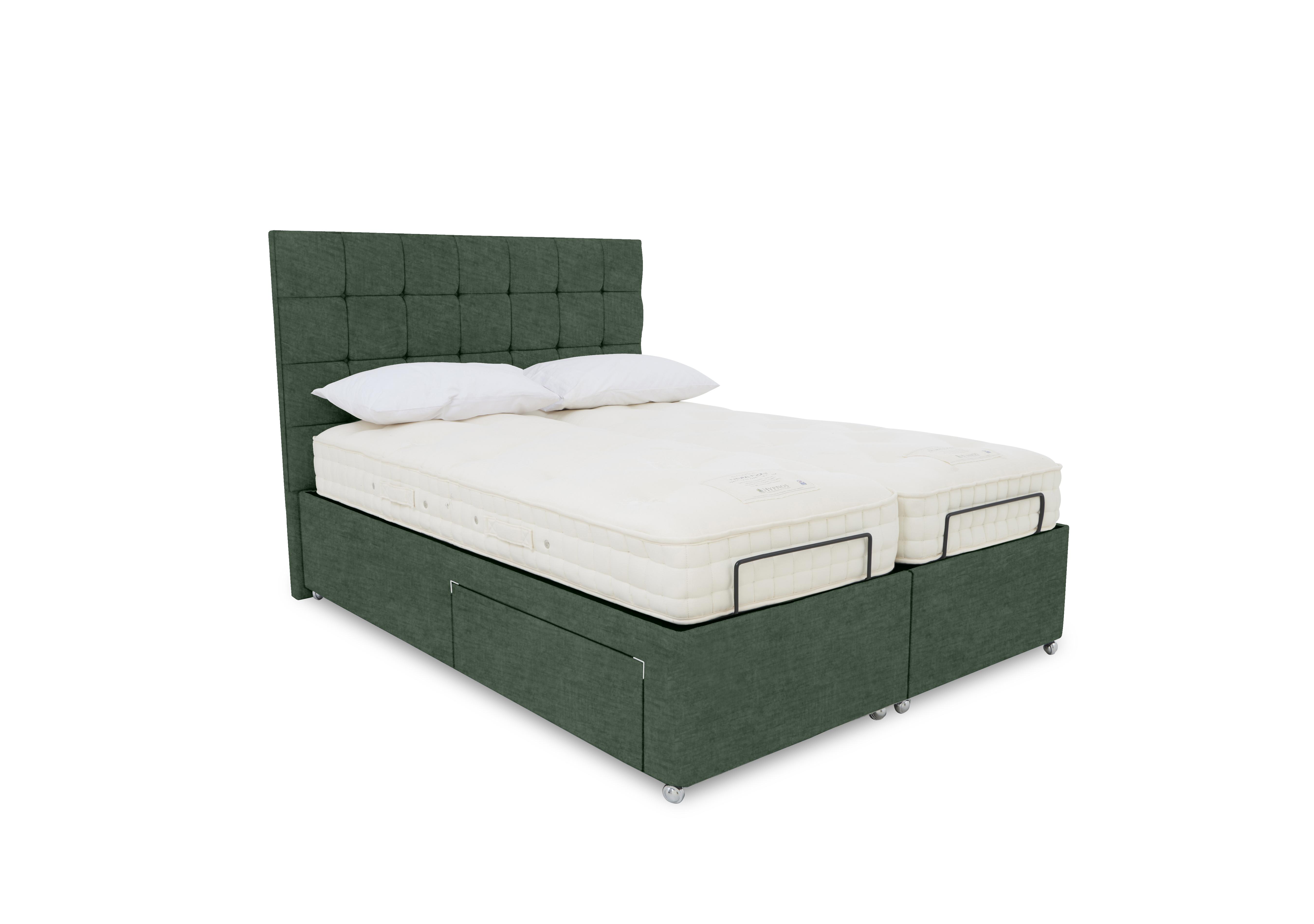 E-Motion Kaito Dual Adjustable Divan Base with Massage Function and Headboard in 502 Tormaline Green on Furniture Village