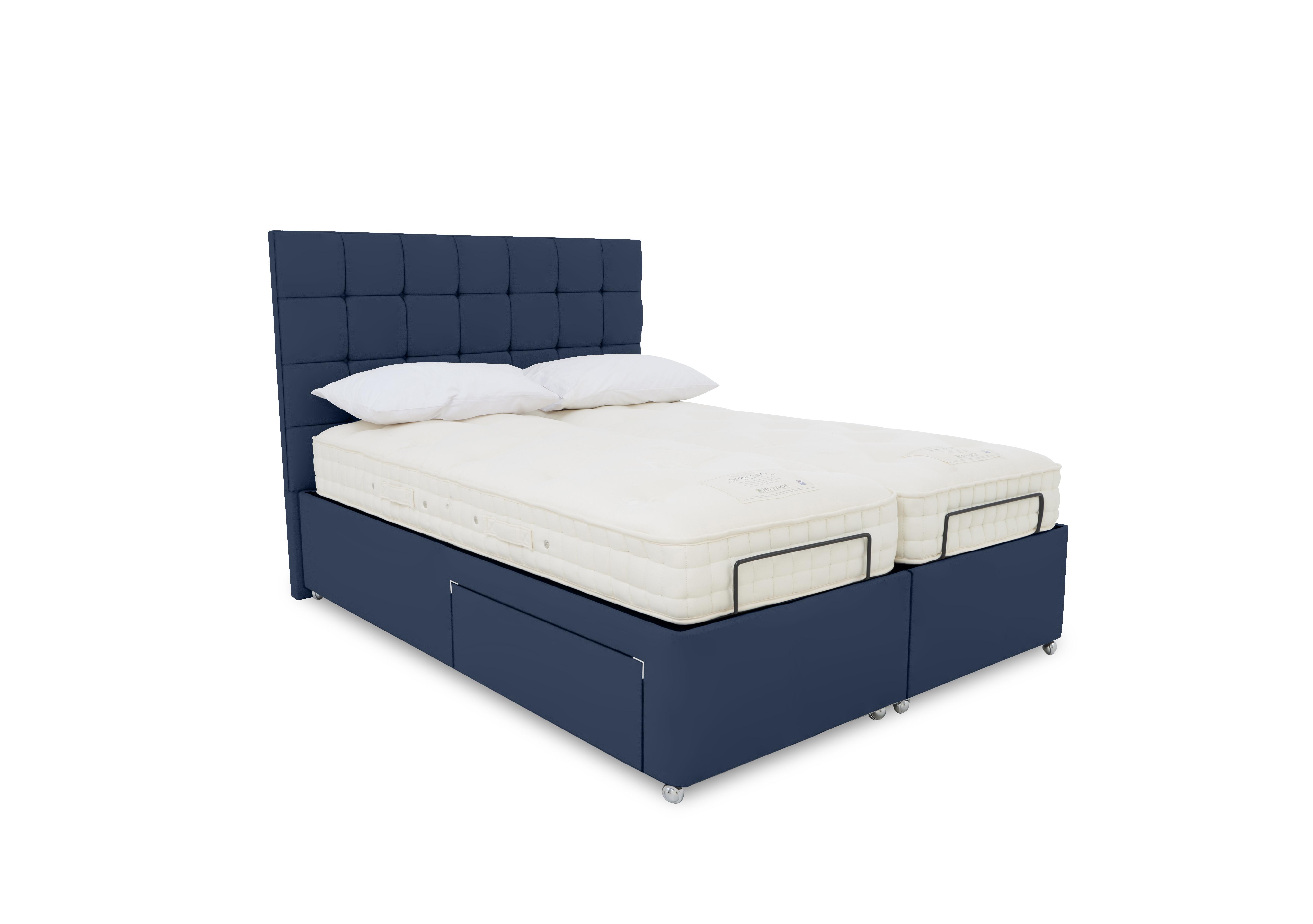 E-Motion Kaito Dual Adjustable Divan Base with Massage Function and Headboard in 600 Granite Blue on Furniture Village
