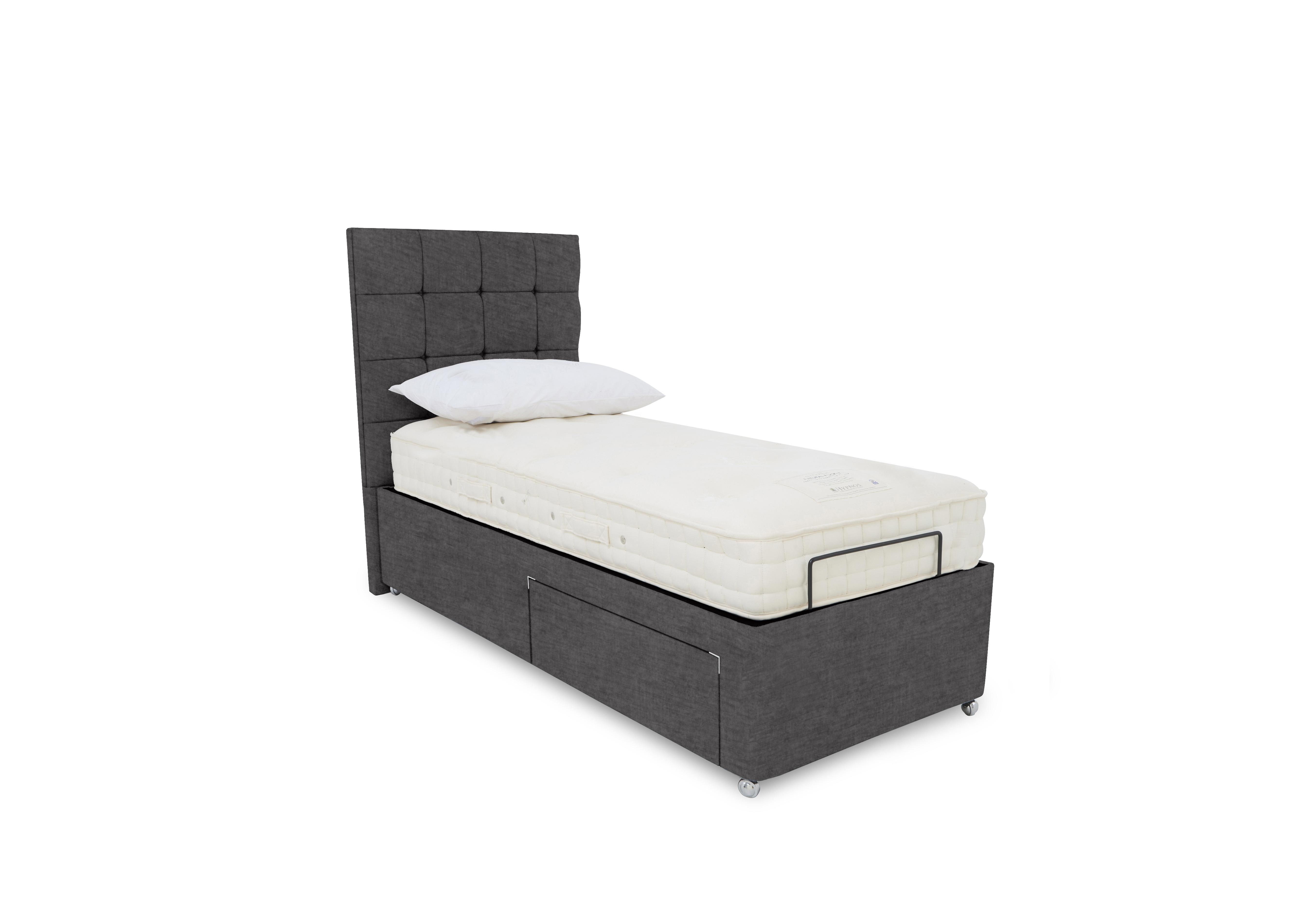 E-Motion Kaito Dual Adjustable Divan Base with Massage Function and Headboard in 800 Smokey Quartz on Furniture Village