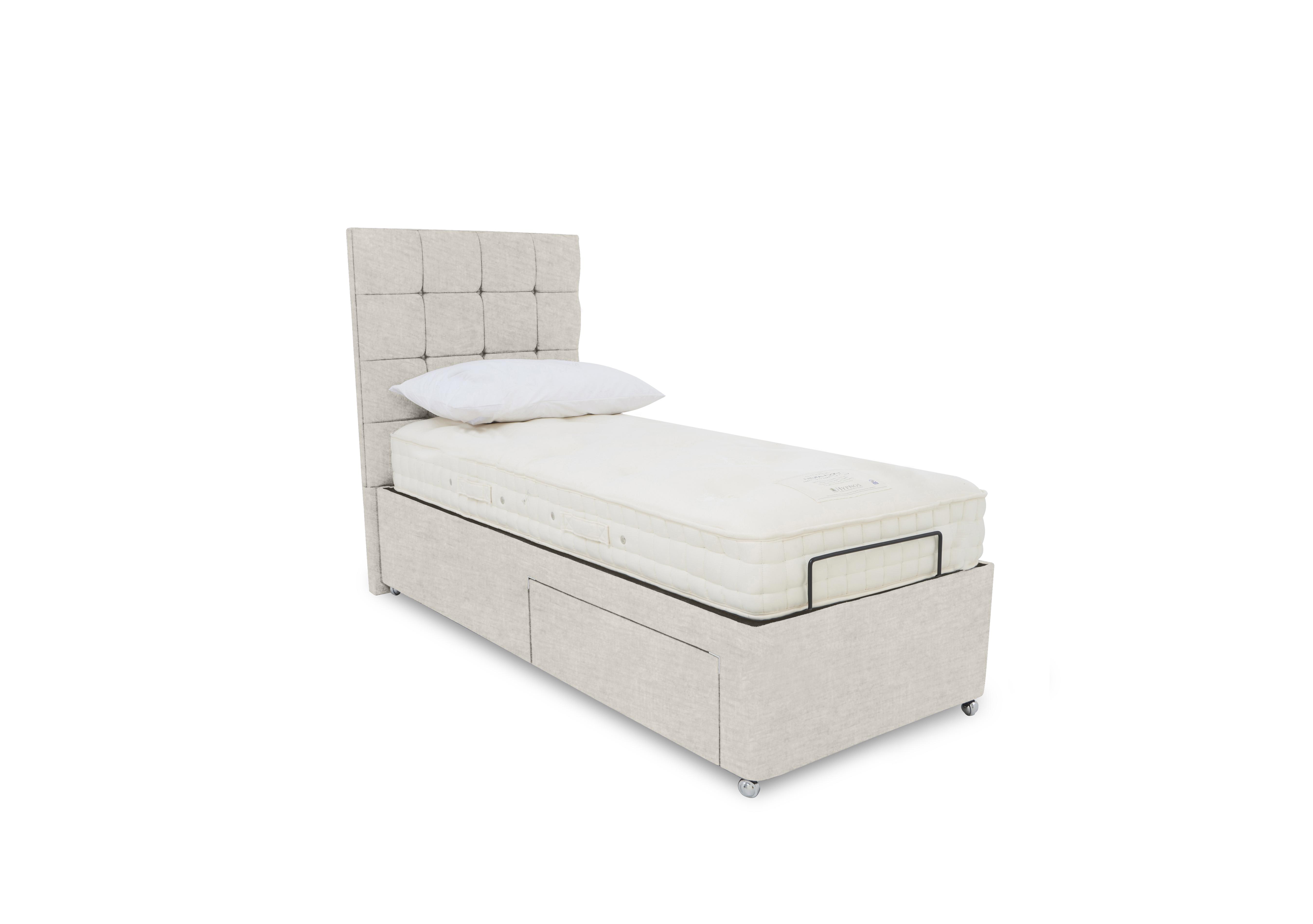 E-Motion Kaito Dual Adjustable Divan Base with Massage Function and Headboard in 901 Sandstone Pearl on Furniture Village