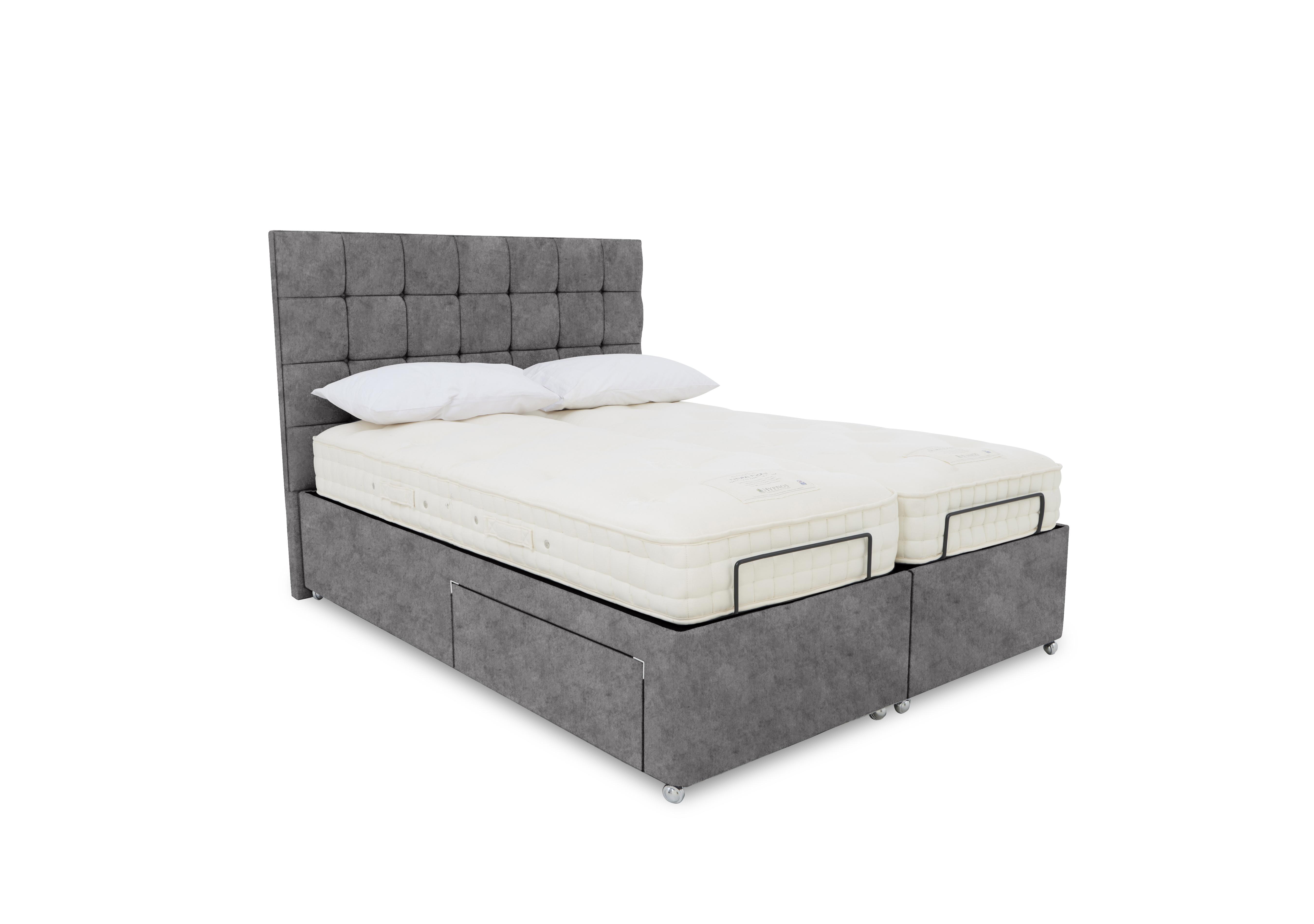 E-Motion Kaito Dual Adjustable Divan Base with Massage Function and Headboard in Daytona Pebble on Furniture Village