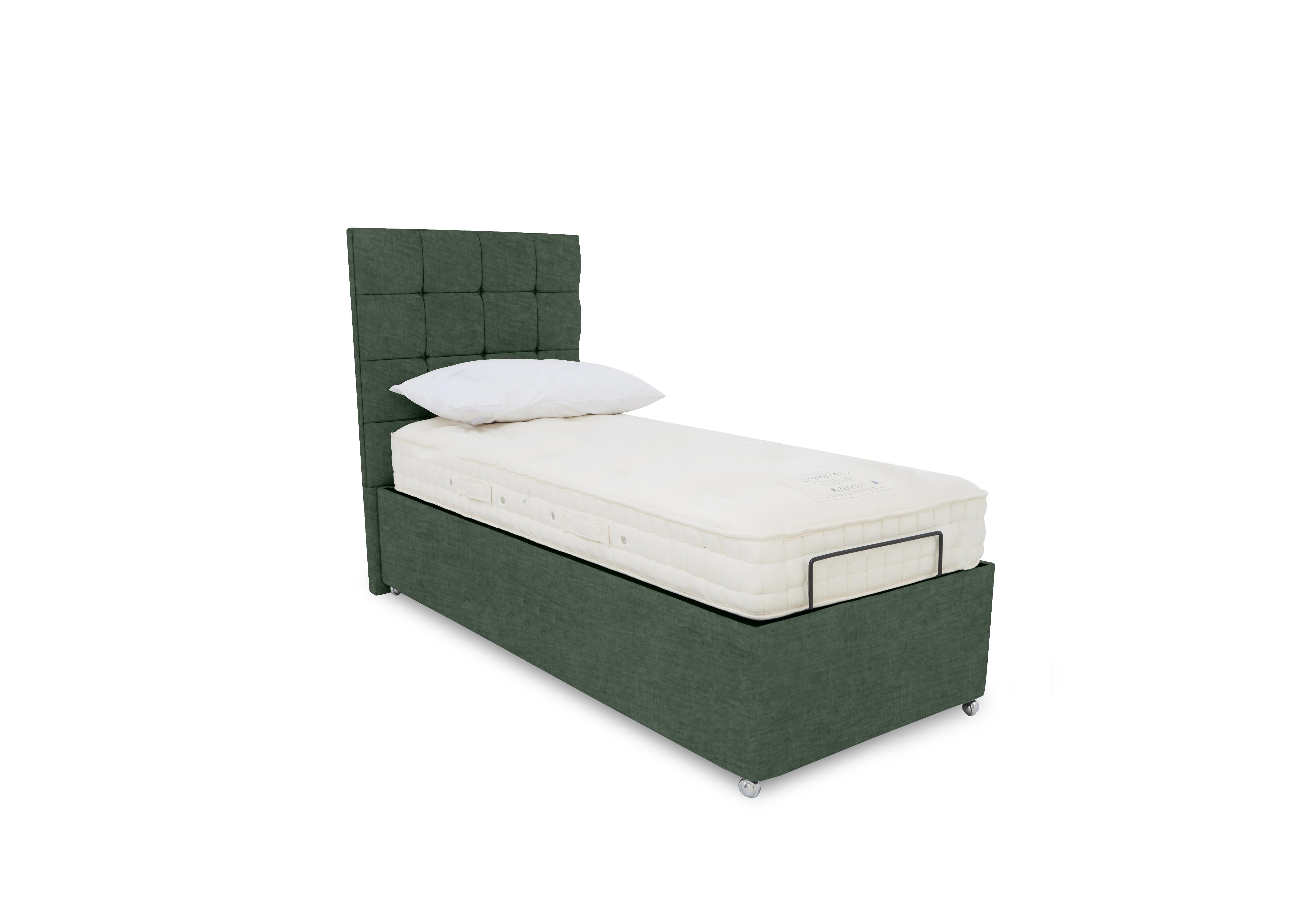 E-Motion Kaito Dual Adjustable Ottoman Divan Base with Massage Function and Headboard in 502 Tormaline Green on Furniture Village