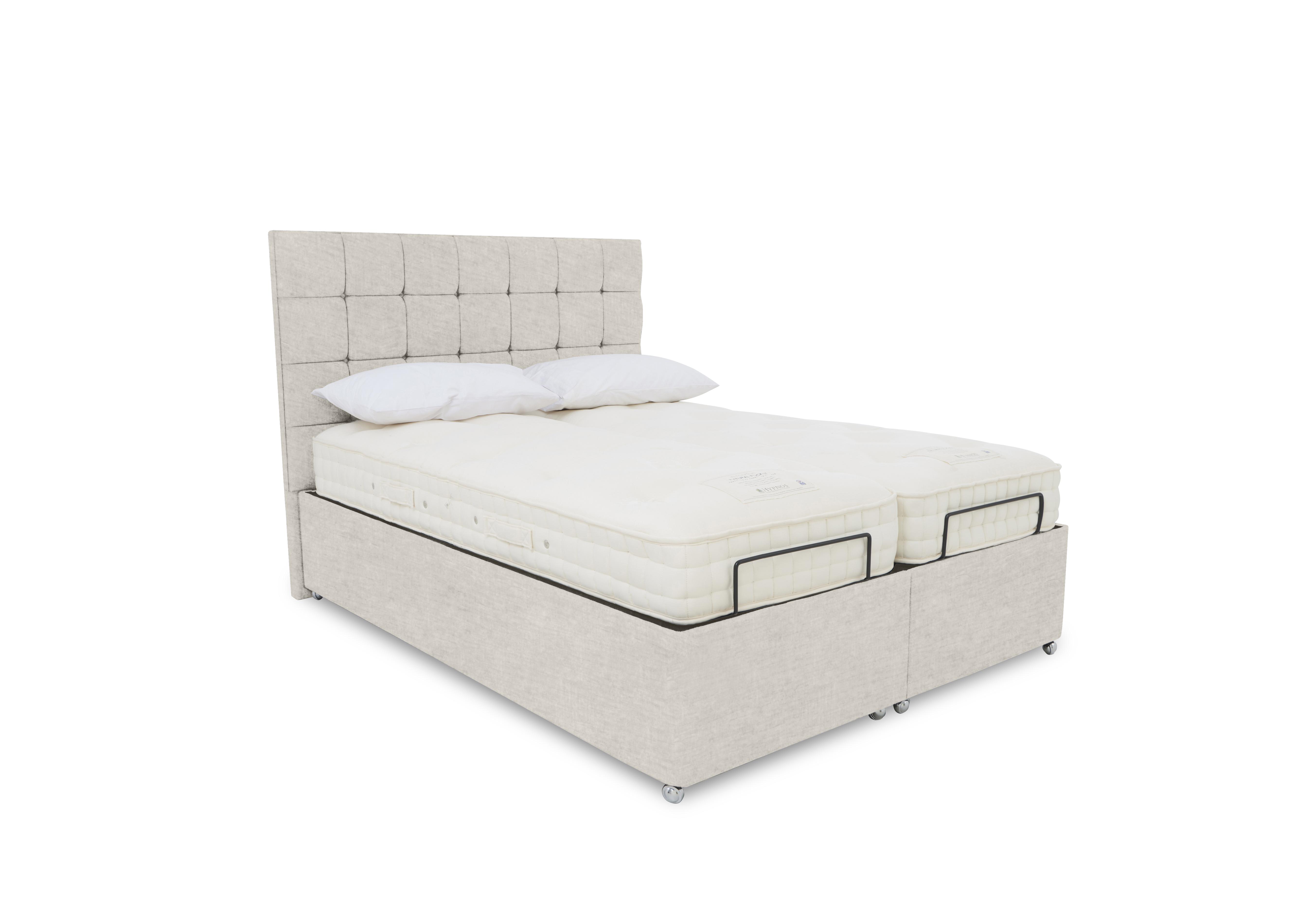 E-Motion Kaito Dual Adjustable Ottoman Divan Base with Massage Function and Headboard in 901 Sandstone Pearl on Furniture Village