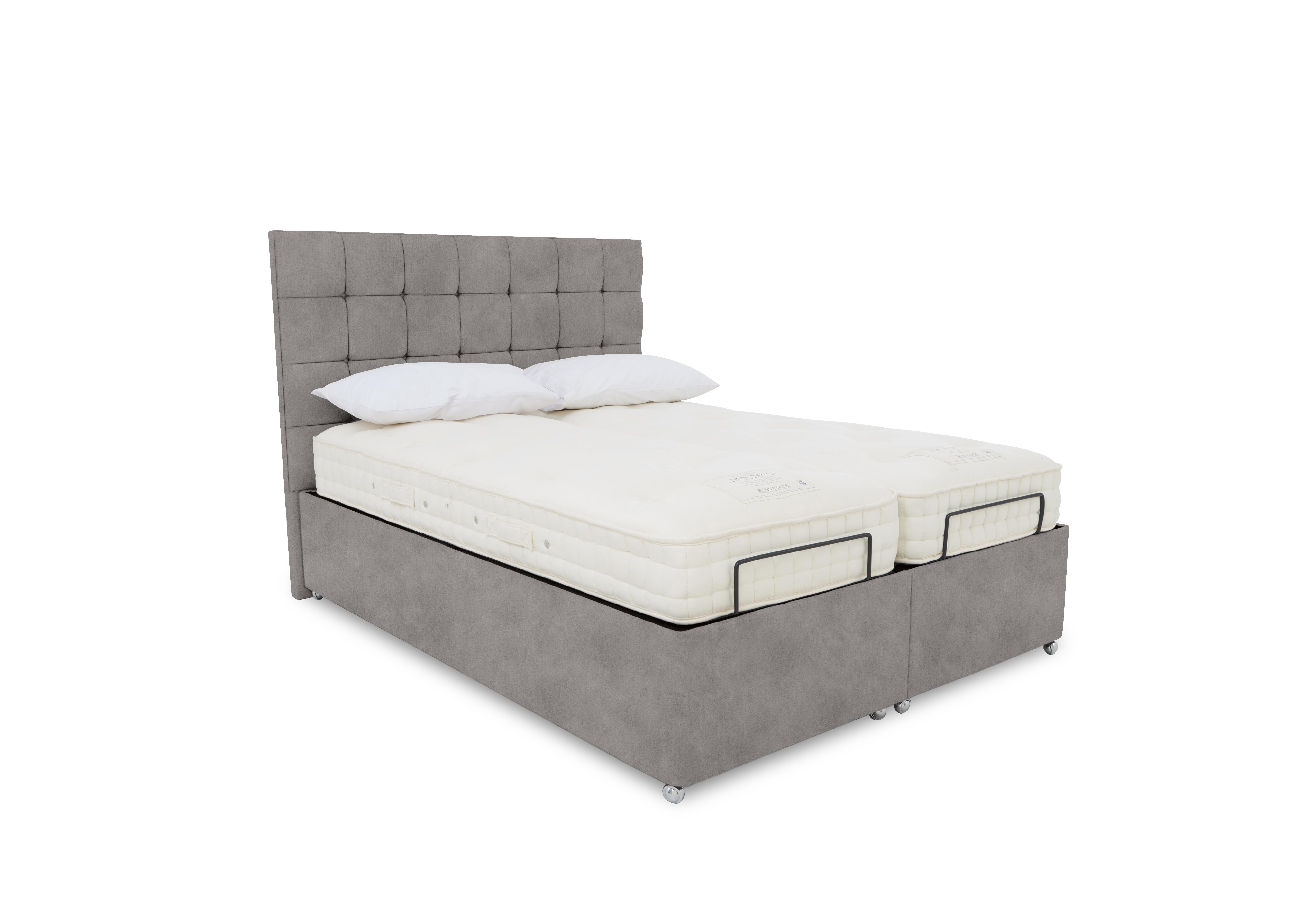 E-Motion Kaito Dual Adjustable Ottoman Divan Base with Massage Function and Headboard in Dapple Oyster on Furniture Village