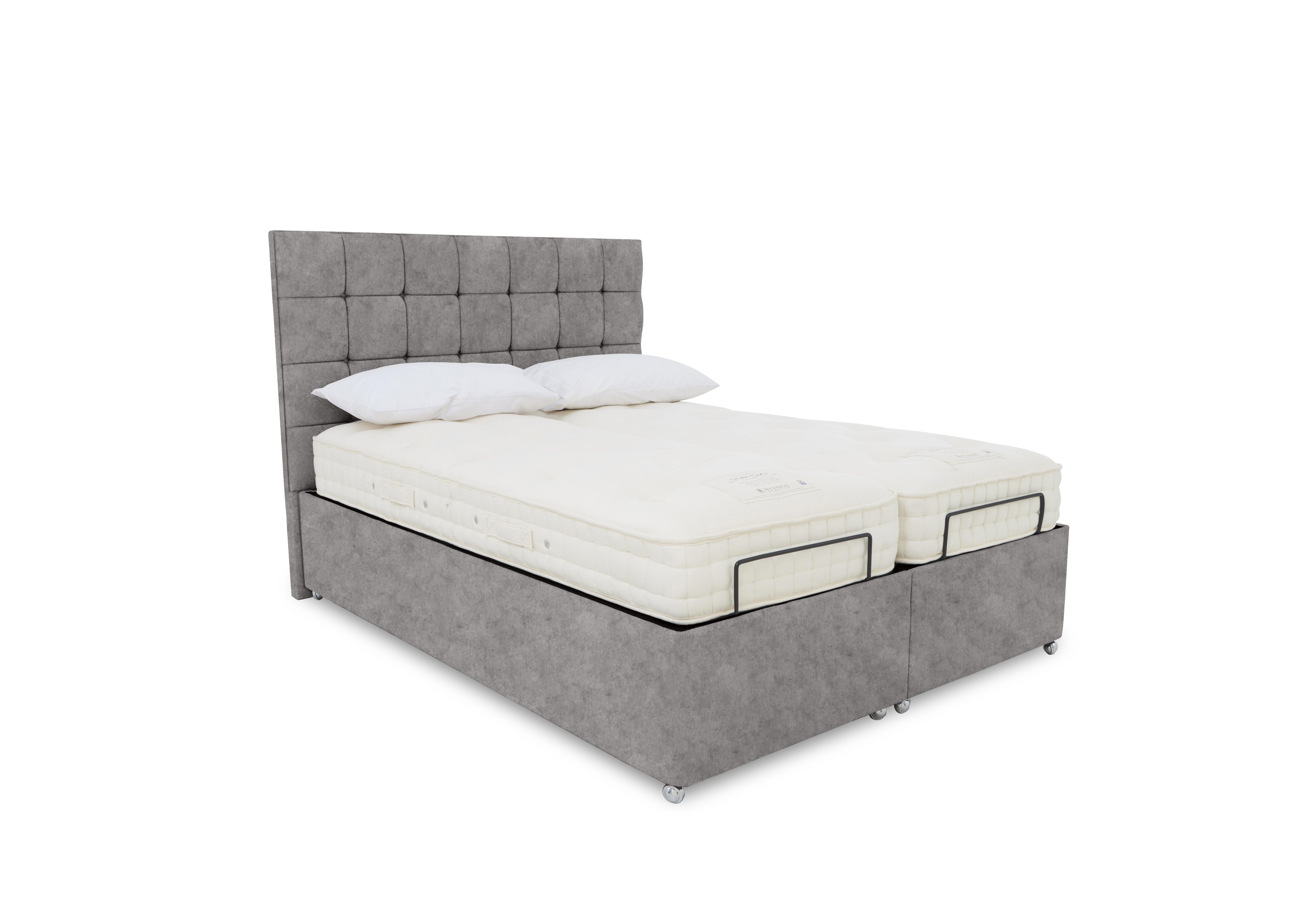 E-Motion Kaito Dual Adjustable Ottoman Divan Base with Massage Function and Headboard in Daytona Silver on Furniture Village