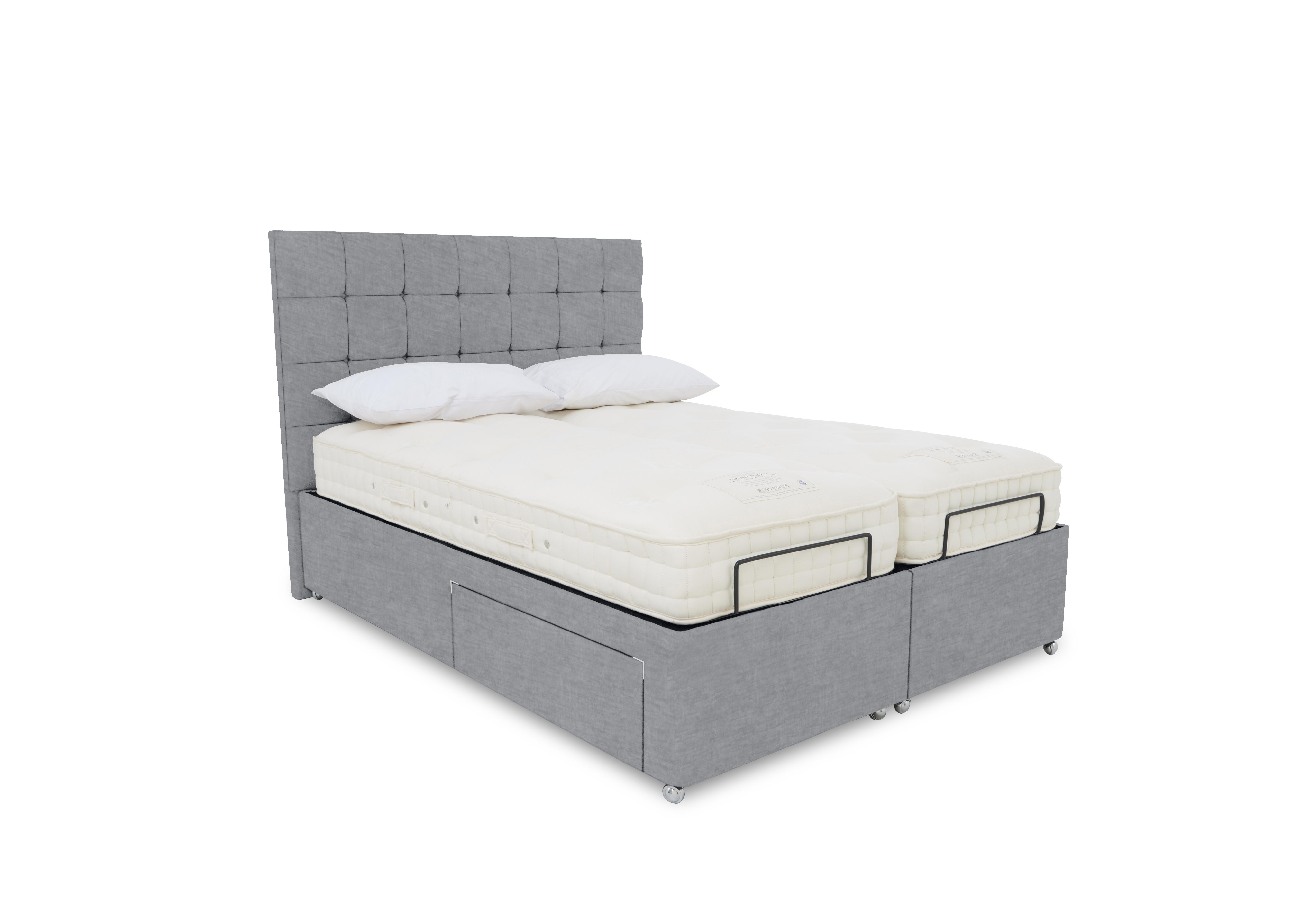 E-Motion Kaito Dual Adjustable Divan Base with Headboard in 806 Simply Zinc on Furniture Village