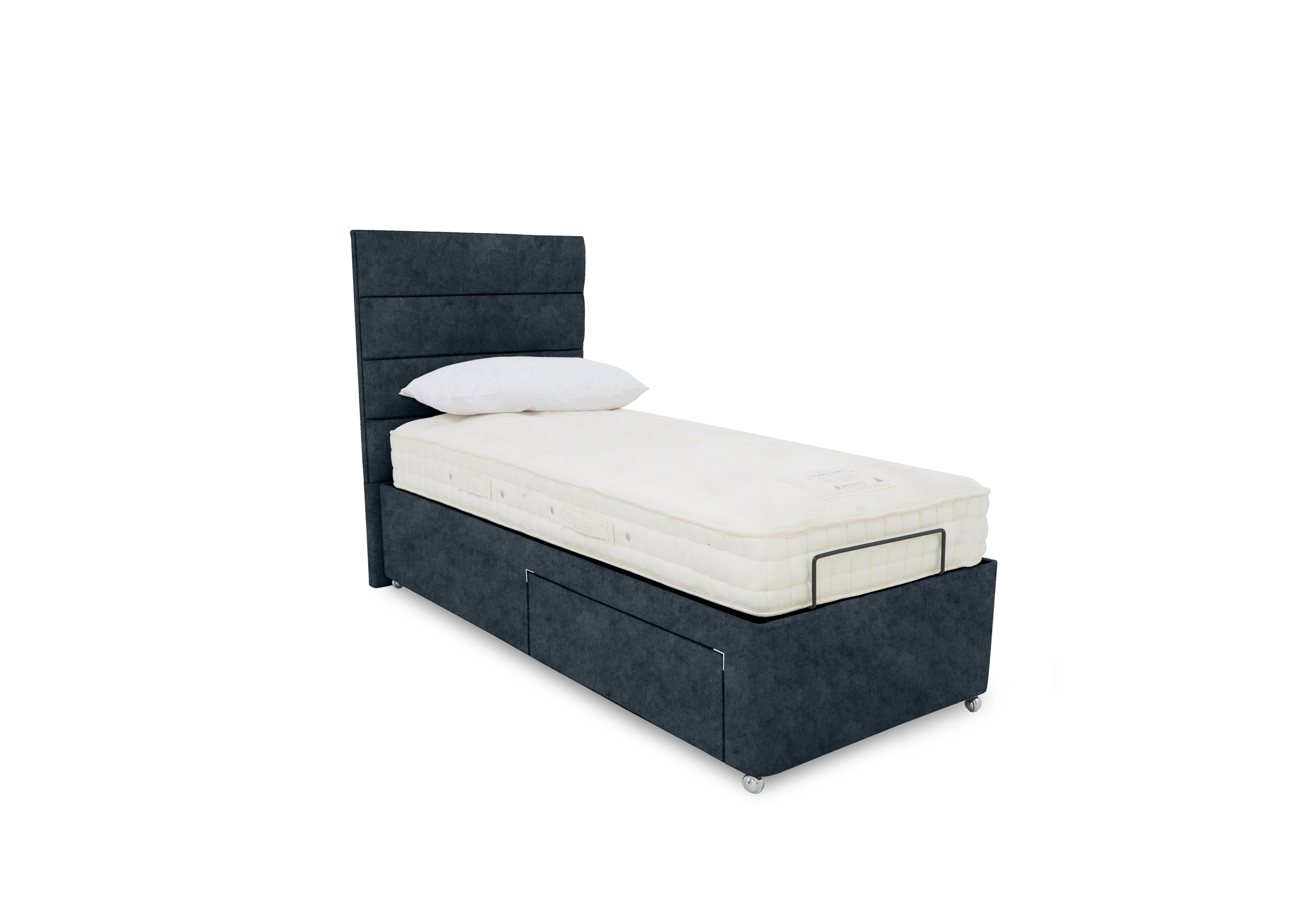 E-Motion Natsu Adjustable Divan Base with Headboard in Daytona Ocean on Furniture Village