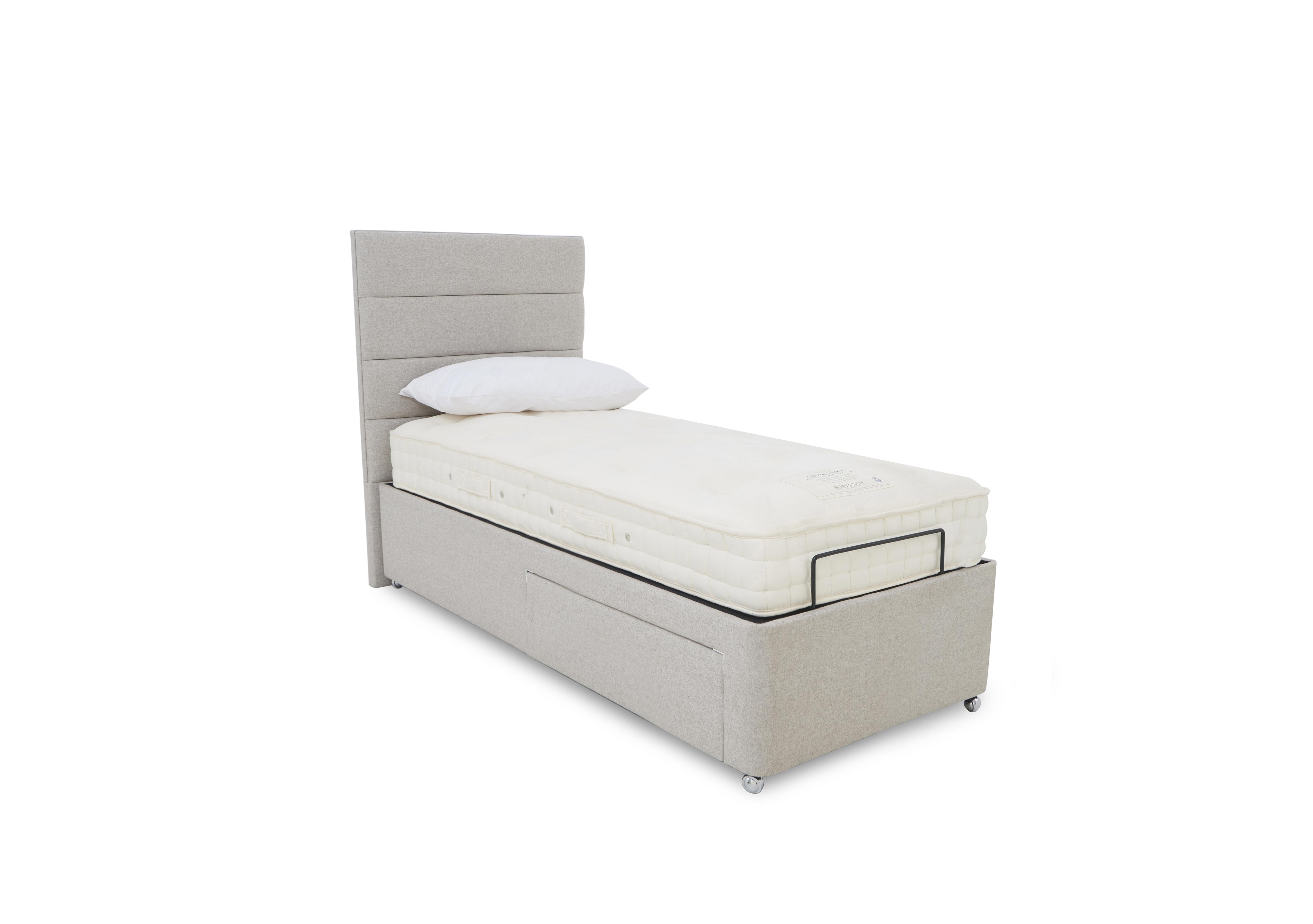 E-Motion Natsu Adjustable Divan Base with Headboard in Shetland Pebble on Furniture Village