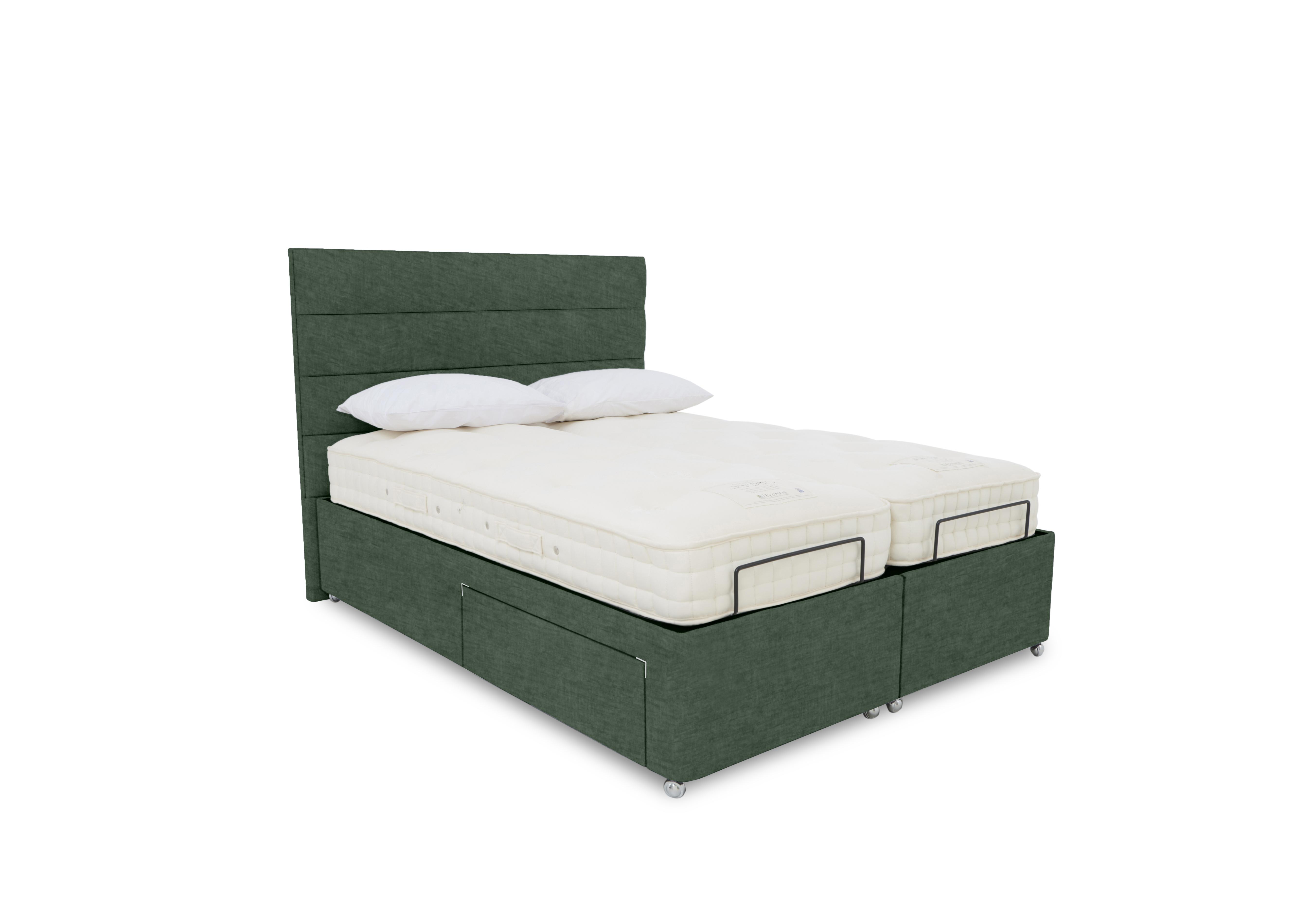 E-Motion Natsu Dual Adjustable Divan Base with Massage Function and Headboard in 502 Tormaline Green on Furniture Village