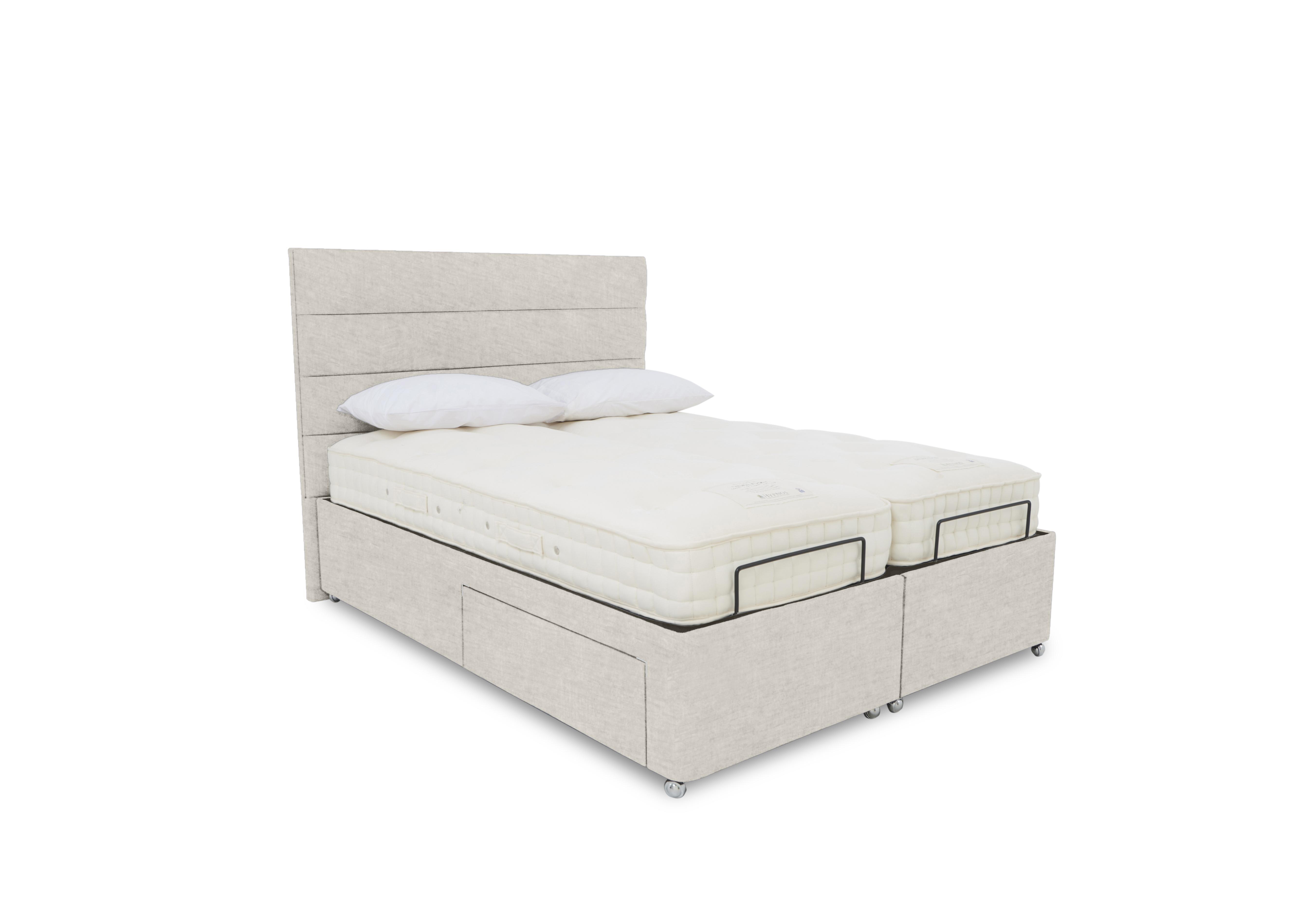 E-Motion Natsu Dual Adjustable Divan Base with Massage Function and Headboard in 901 Sandstone Pearl on Furniture Village