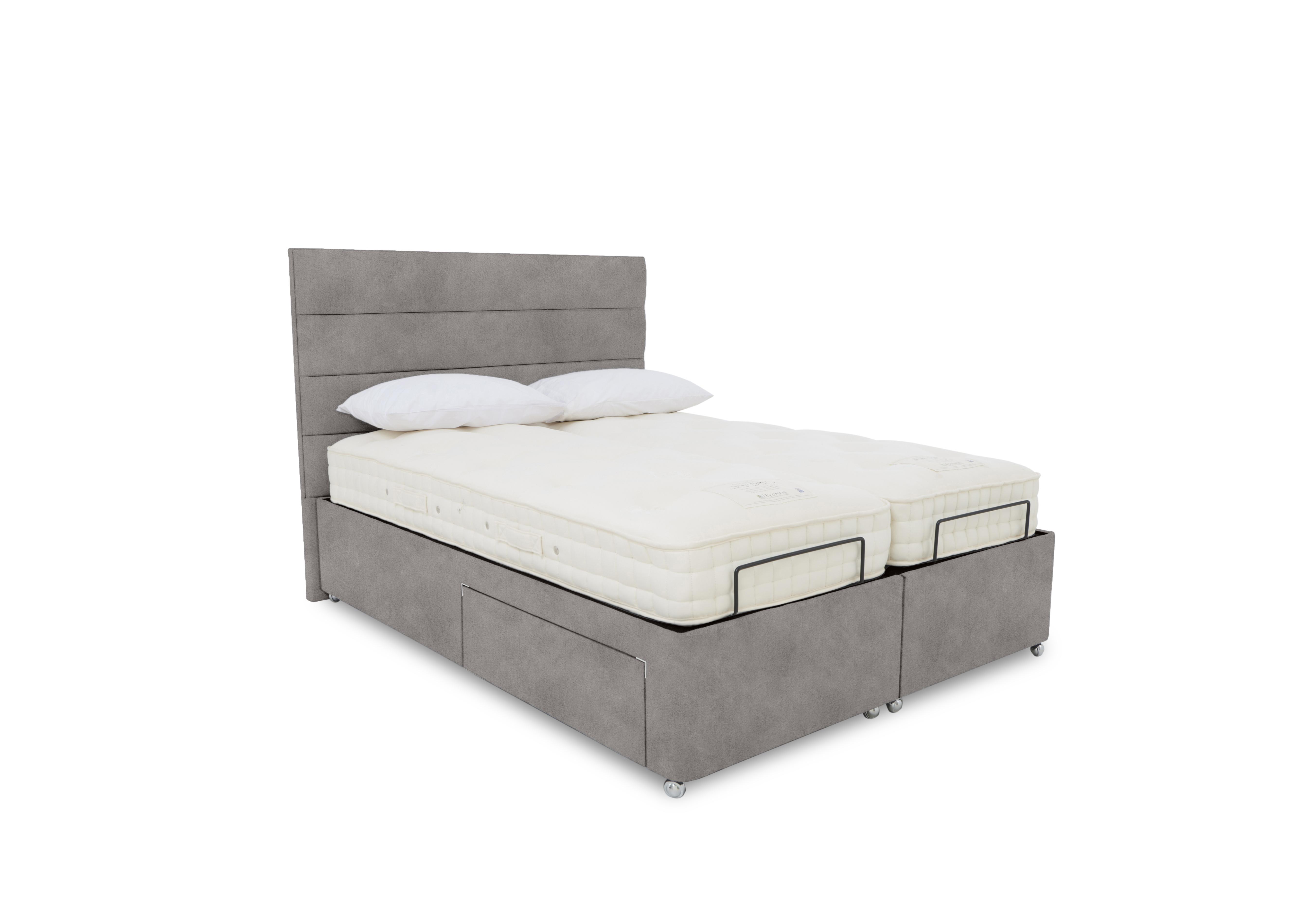 E-Motion Natsu Dual Adjustable Divan Base with Massage Function and Headboard in Dapple Oyster on Furniture Village