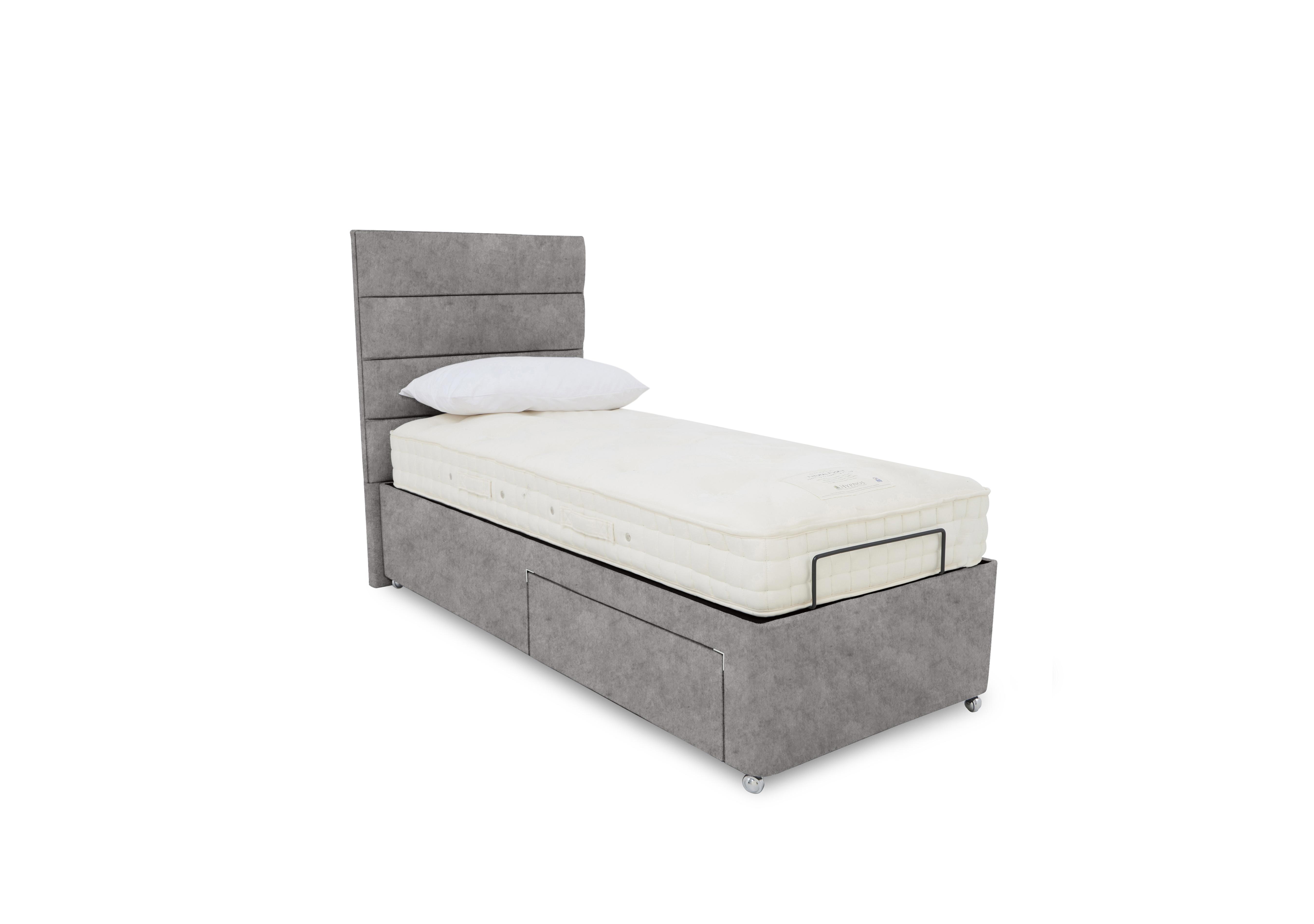 E-Motion Natsu Dual Adjustable Divan Base with Massage Function and Headboard in Daytona Silver on Furniture Village