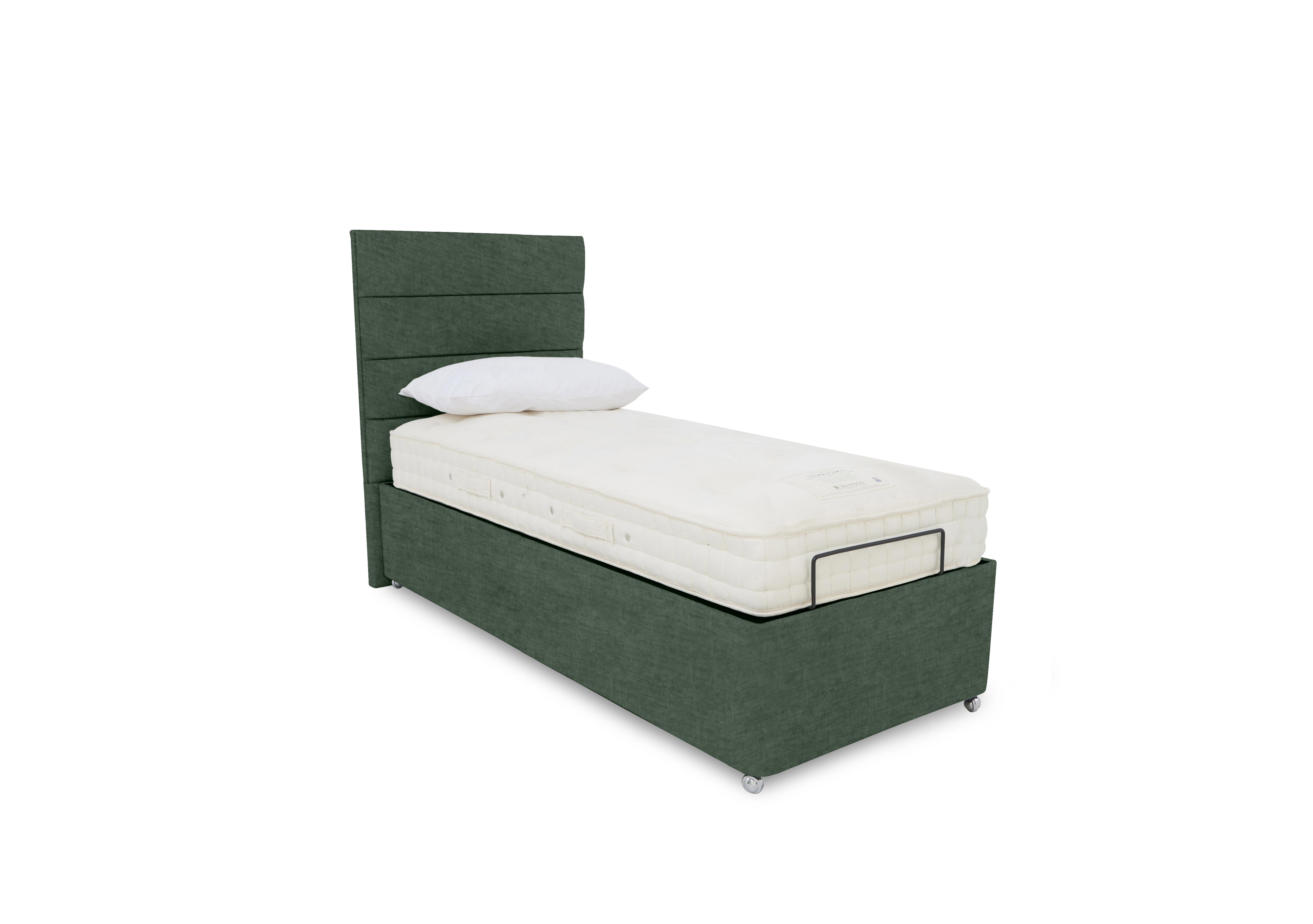 E-Motion Natsu Dual Adjustable Ottoman Divan Base with Massage Function and Headboard in 502 Tormaline Green on Furniture Village