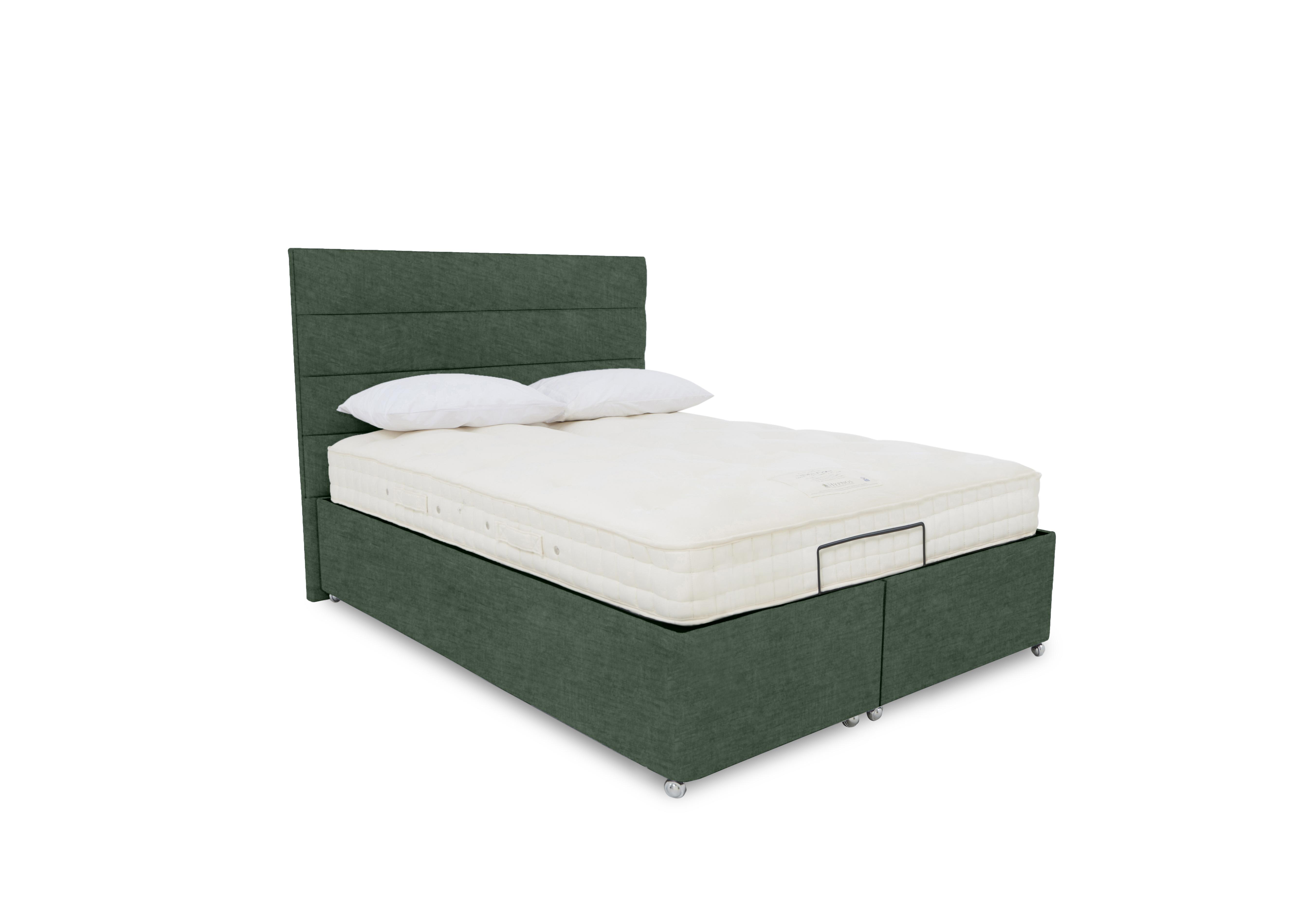 E-Motion Natsu Adjustable Ottoman Divan Base with Headboard in 502 Tormaline Green on Furniture Village