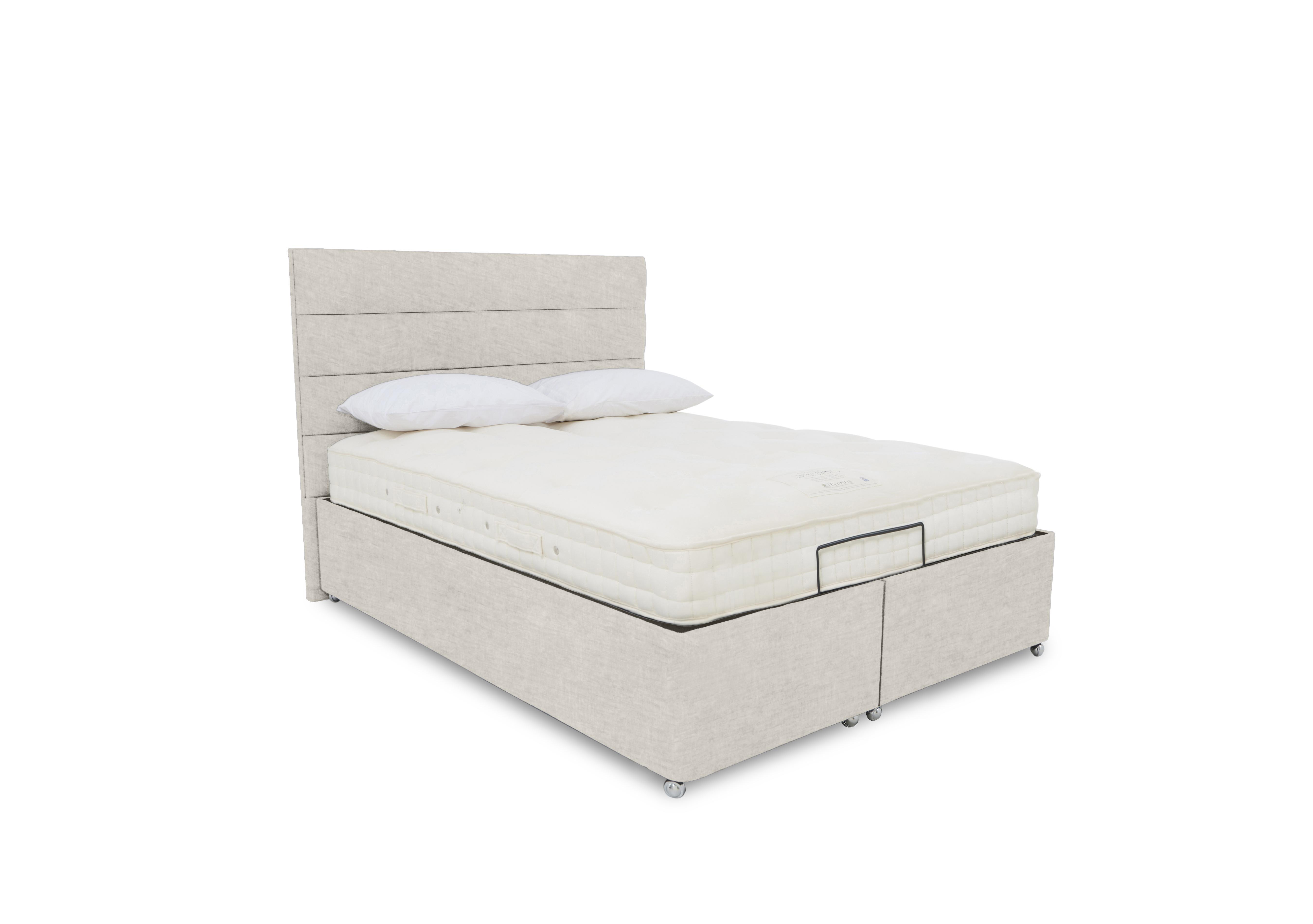 E-Motion Natsu Adjustable Ottoman Divan Base with Headboard in 901 Sandstone Pearl on Furniture Village