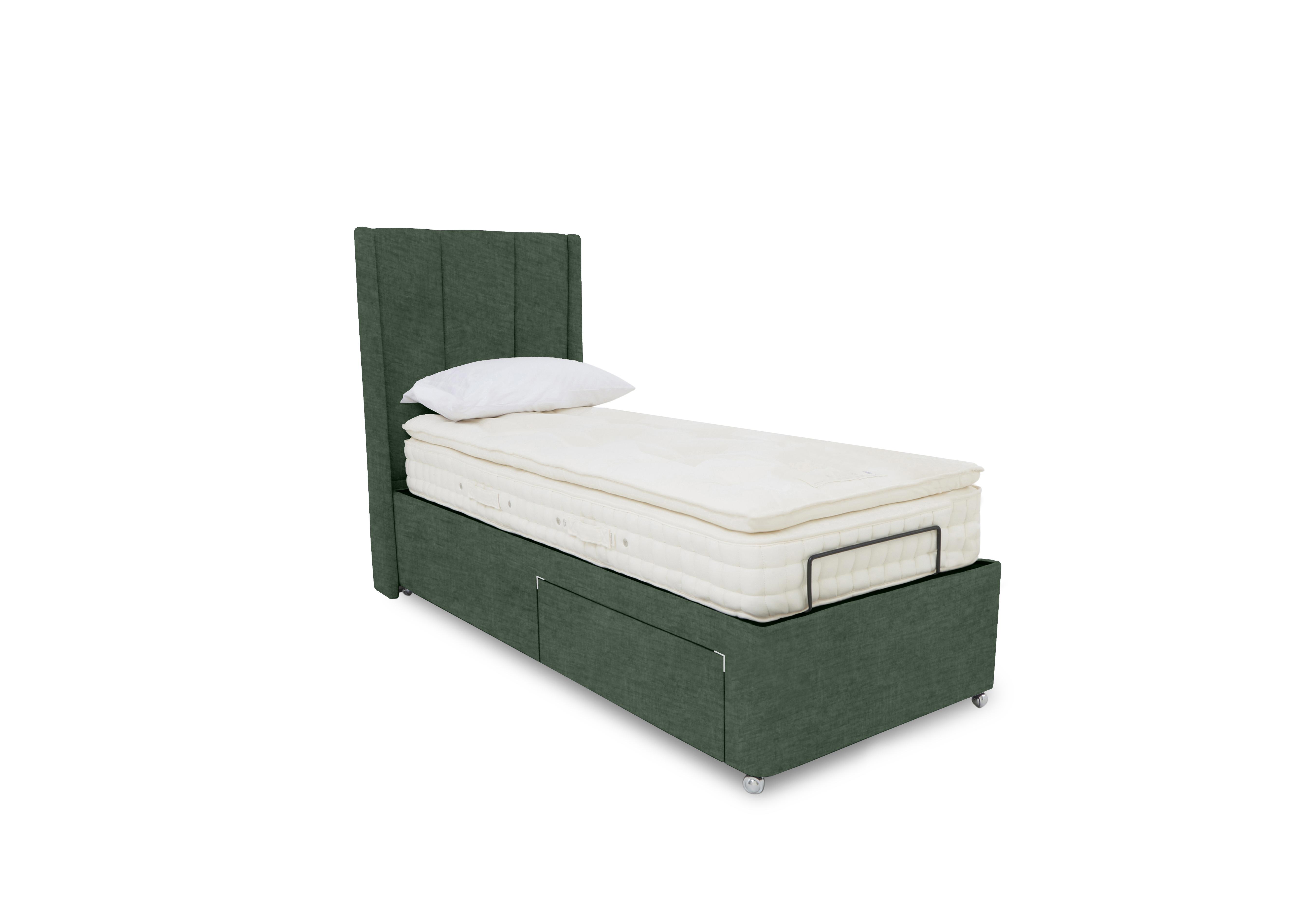 E-Motion Ryo Adjustable Divan Base with Headboard in 502 Tormaline Green on Furniture Village