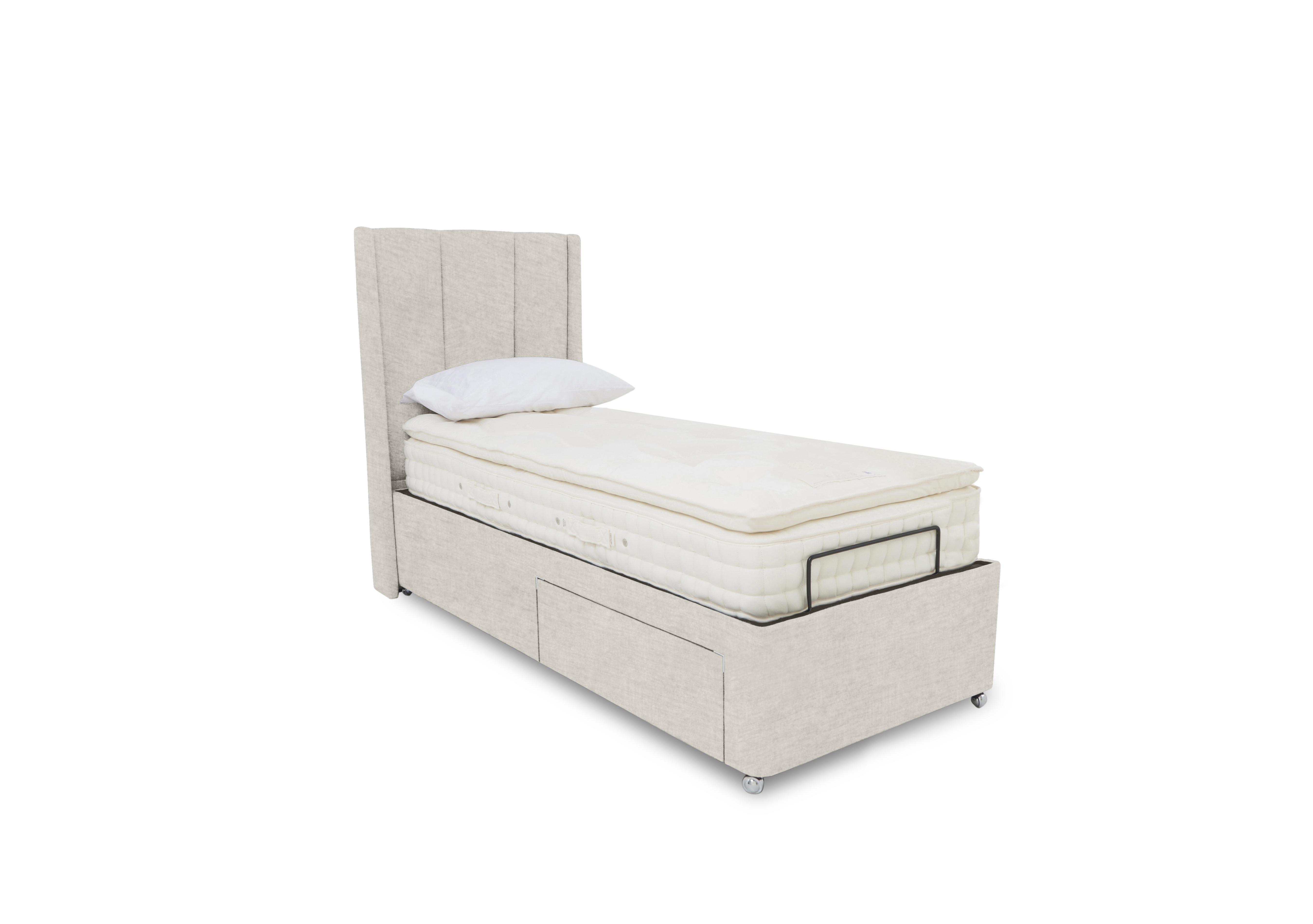 E-Motion Ryo Adjustable Divan Base with Headboard in 901 Sandstone Pearl on Furniture Village