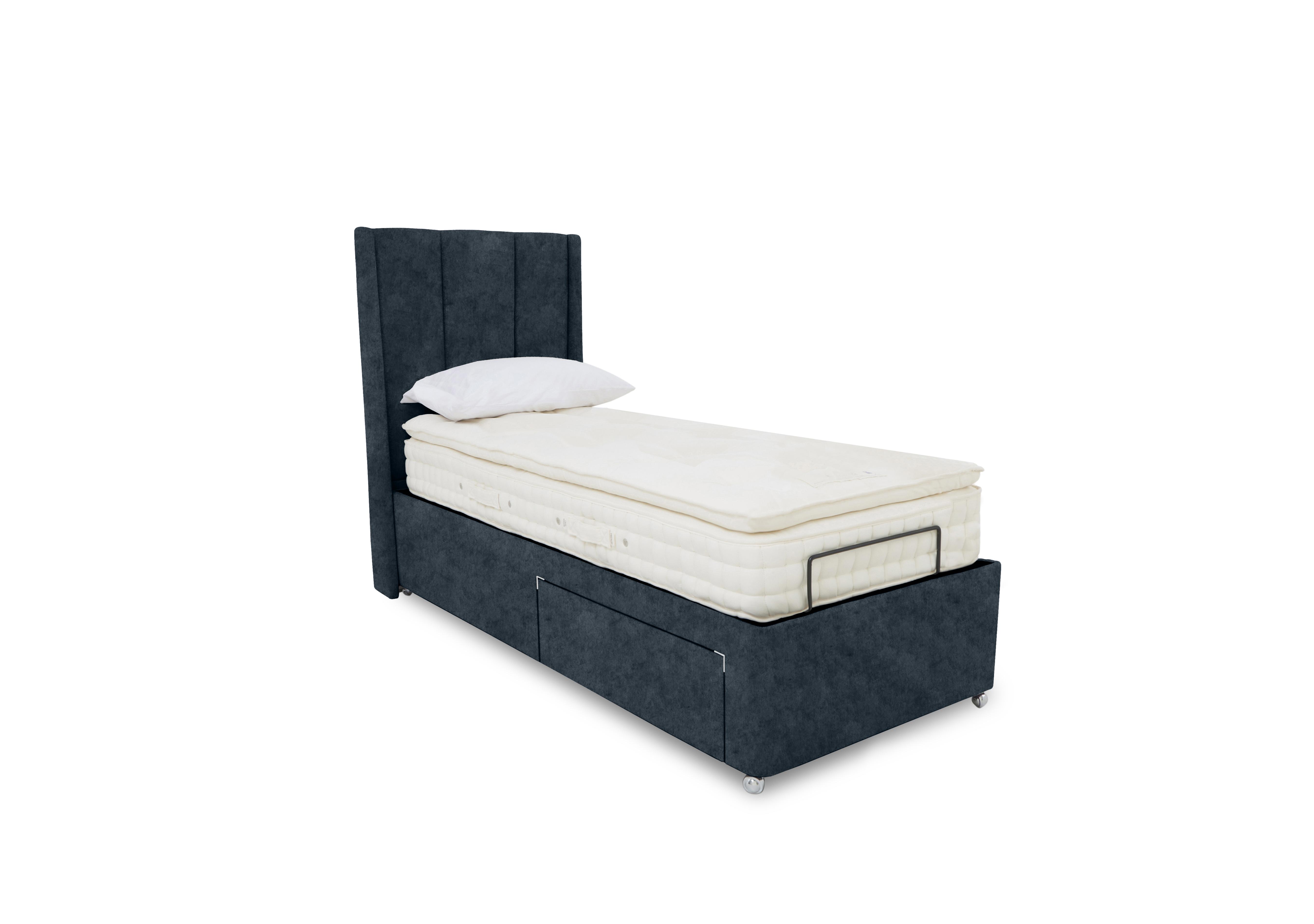 E-Motion Ryo Adjustable Divan Base with Headboard in Daytona Ocean on Furniture Village