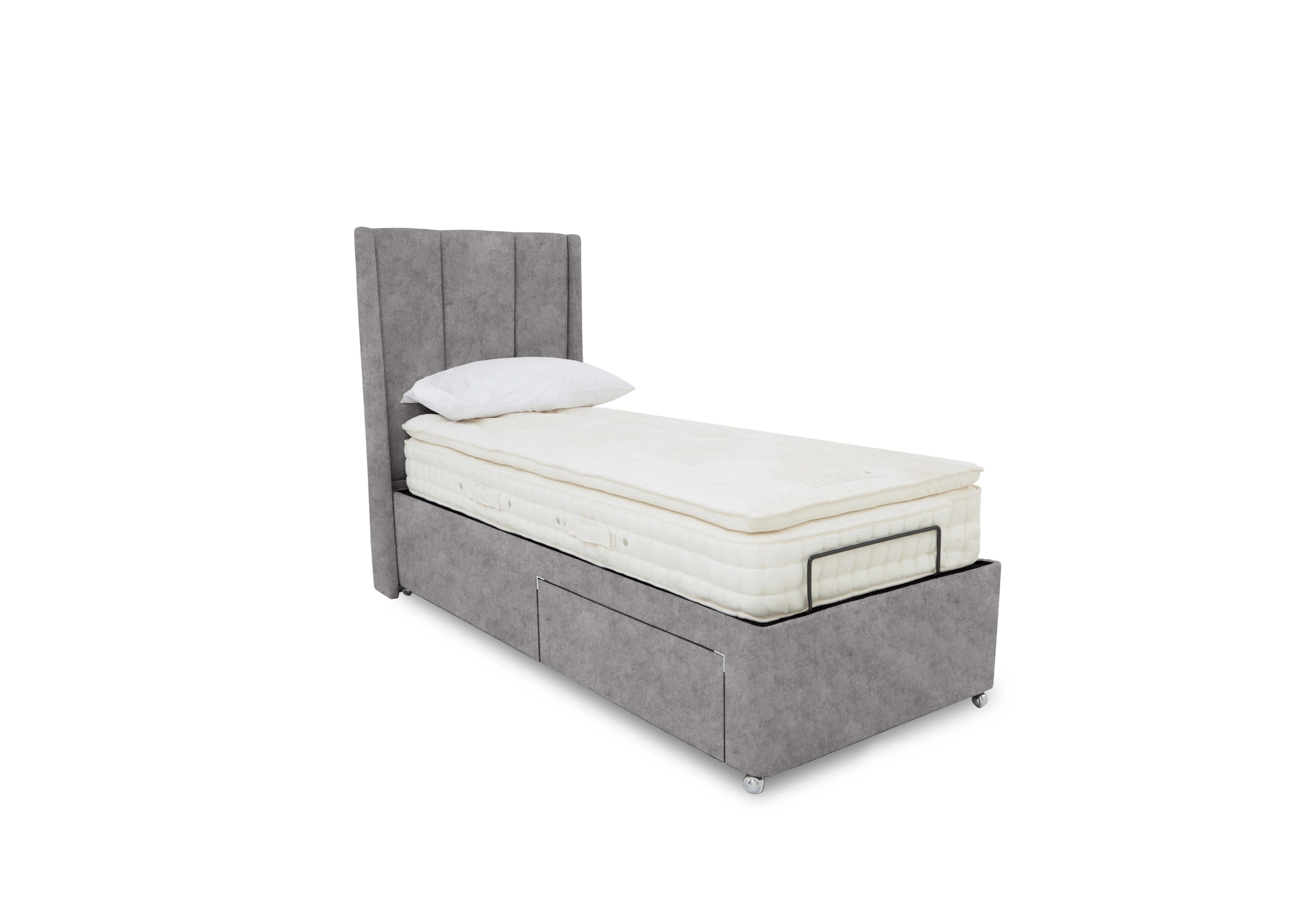 E-Motion Ryo Adjustable Divan Base with Headboard in Daytona Silver on Furniture Village