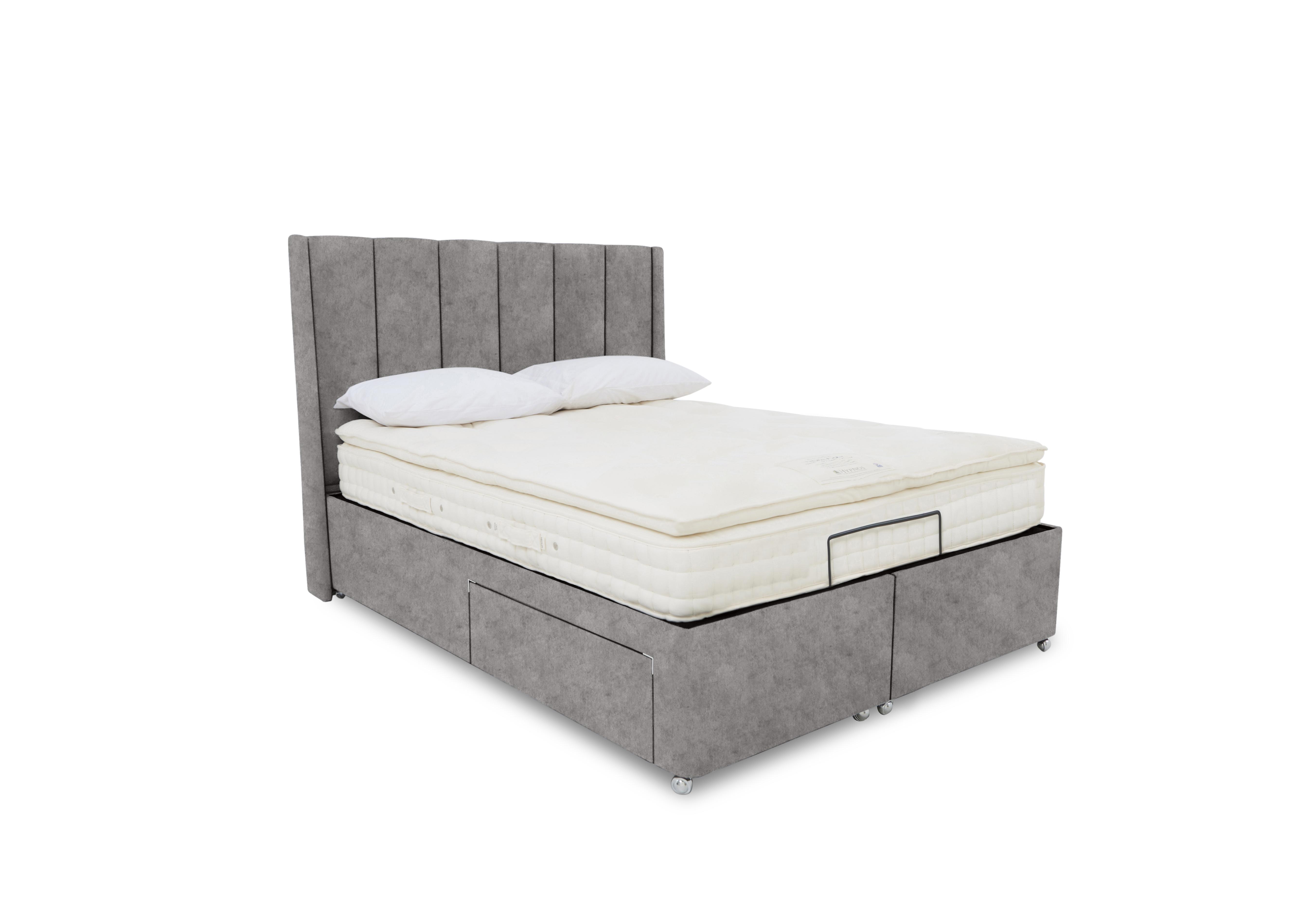 E-Motion Ryo Adjustable Divan Base with Headboard in Daytona Silver on Furniture Village