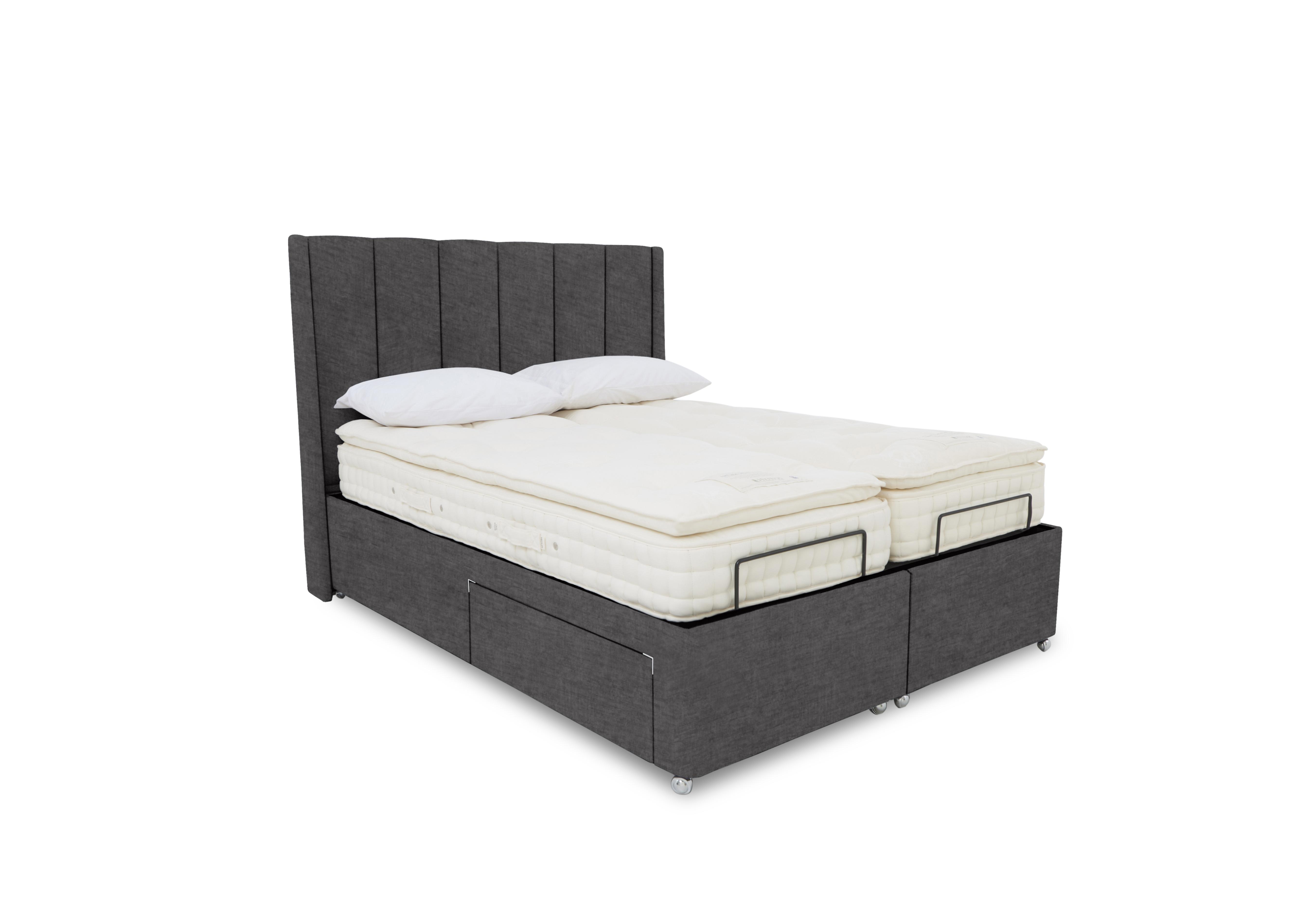 E-Motion Ryo Dual Adjustable Divan Base with Massage Function and Headboard in 800 Smokey Quartz on Furniture Village