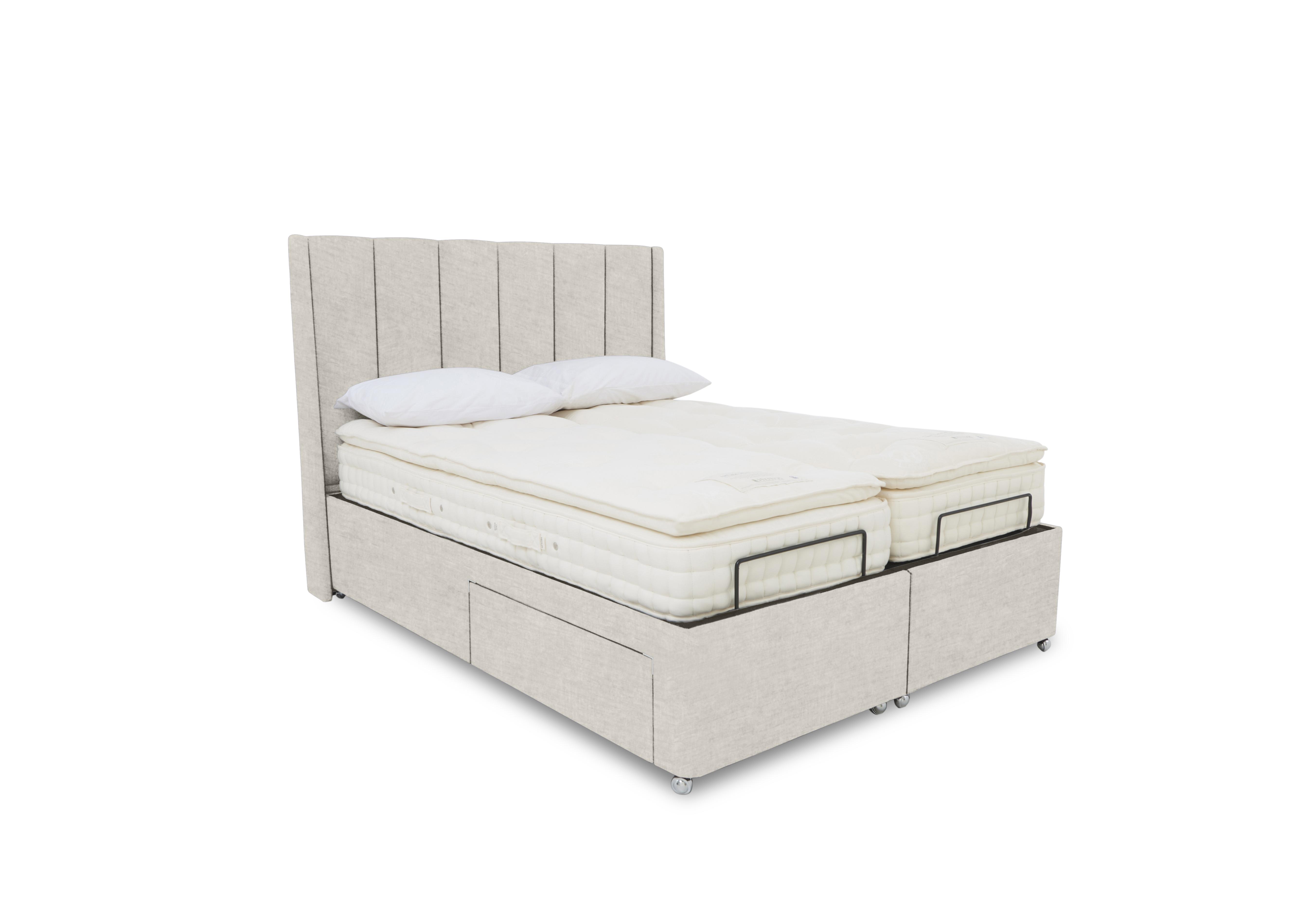 E-Motion Ryo Dual Adjustable Divan Base with Massage Function and Headboard in 901 Sandstone Pearl on Furniture Village