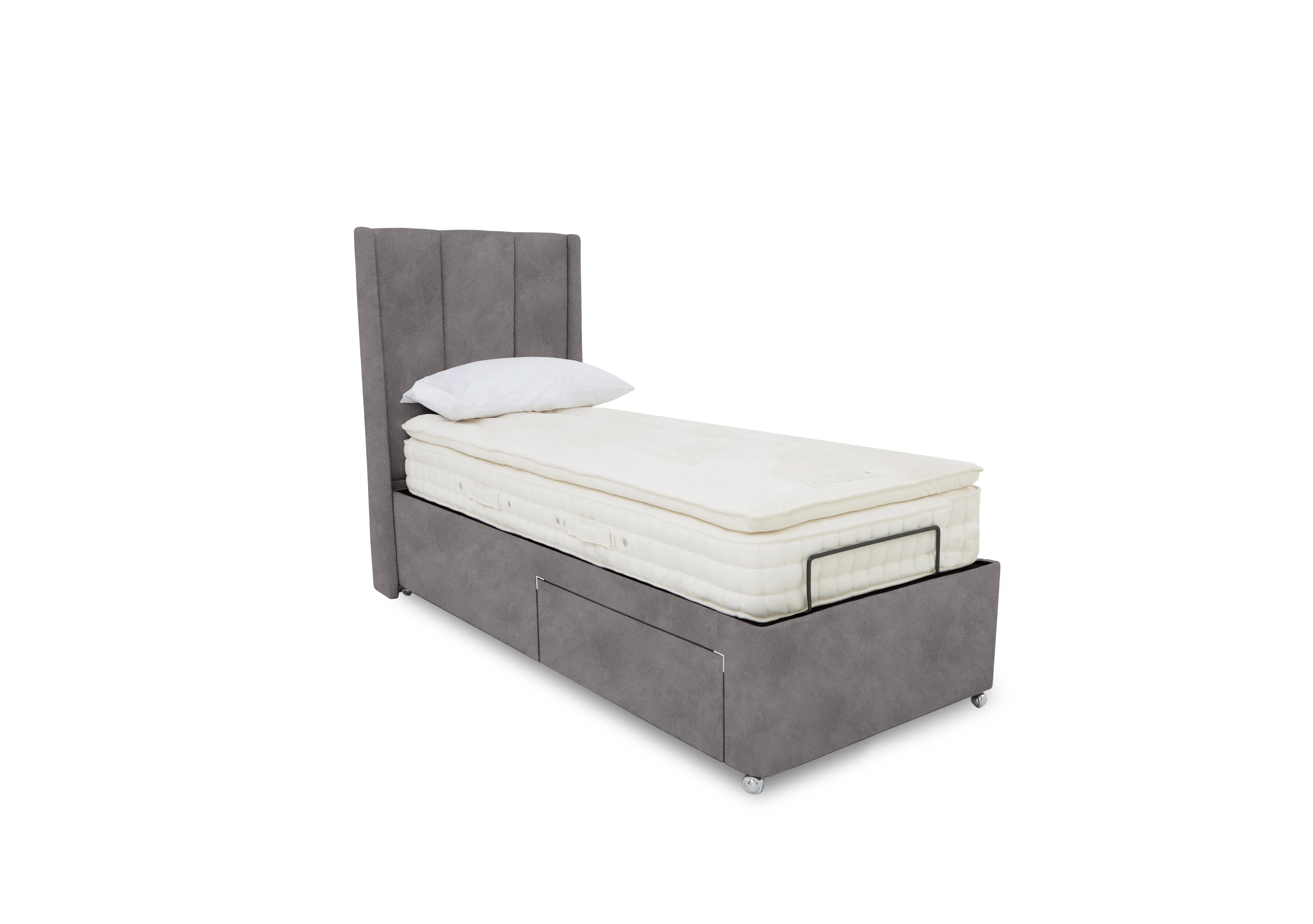 E-Motion Ryo Dual Adjustable Divan Base with Massage Function and Headboard in Dapple Sterling on Furniture Village