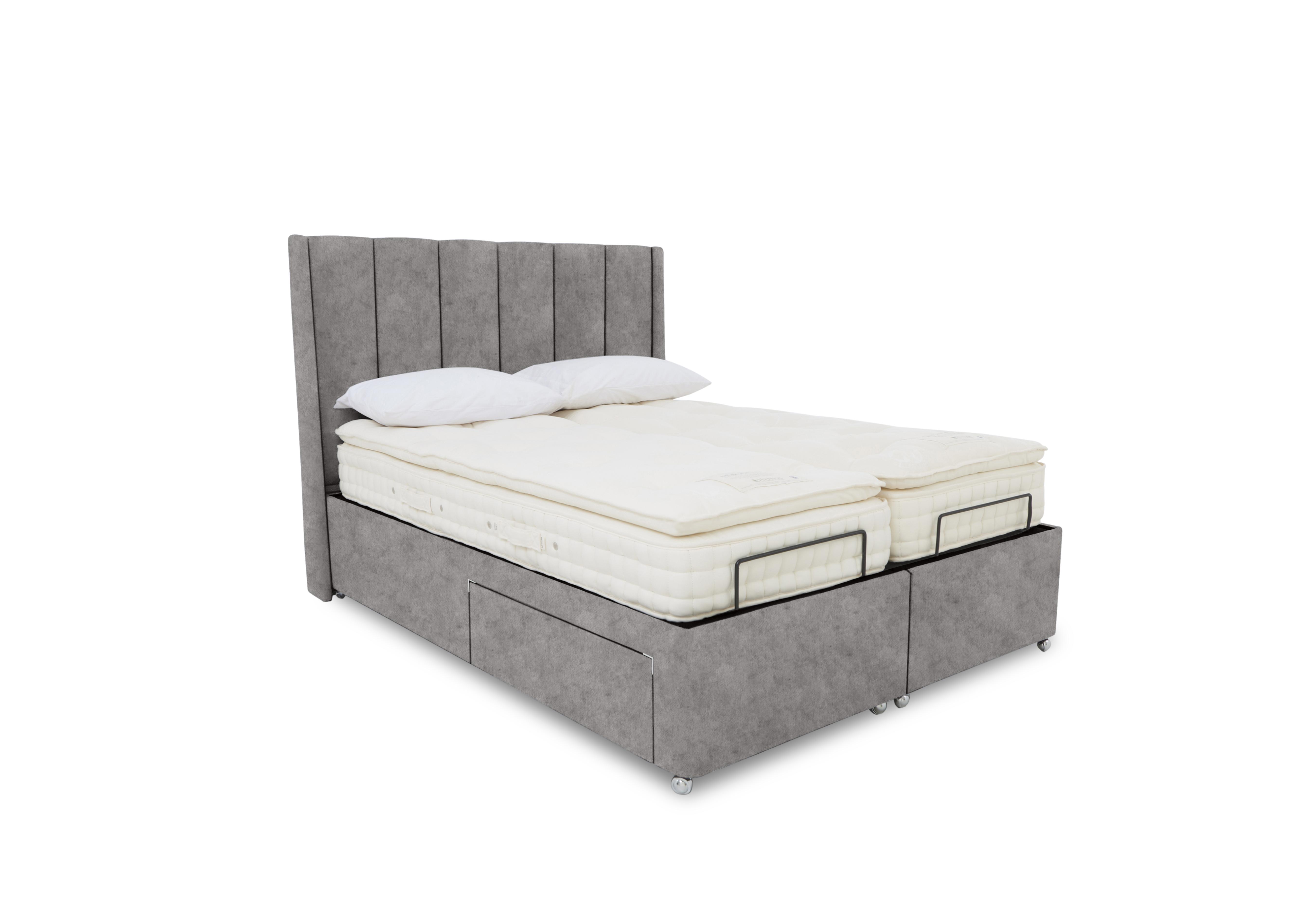 E-Motion Ryo Dual Adjustable Divan Base with Massage Function and Headboard in Daytona Silver on Furniture Village