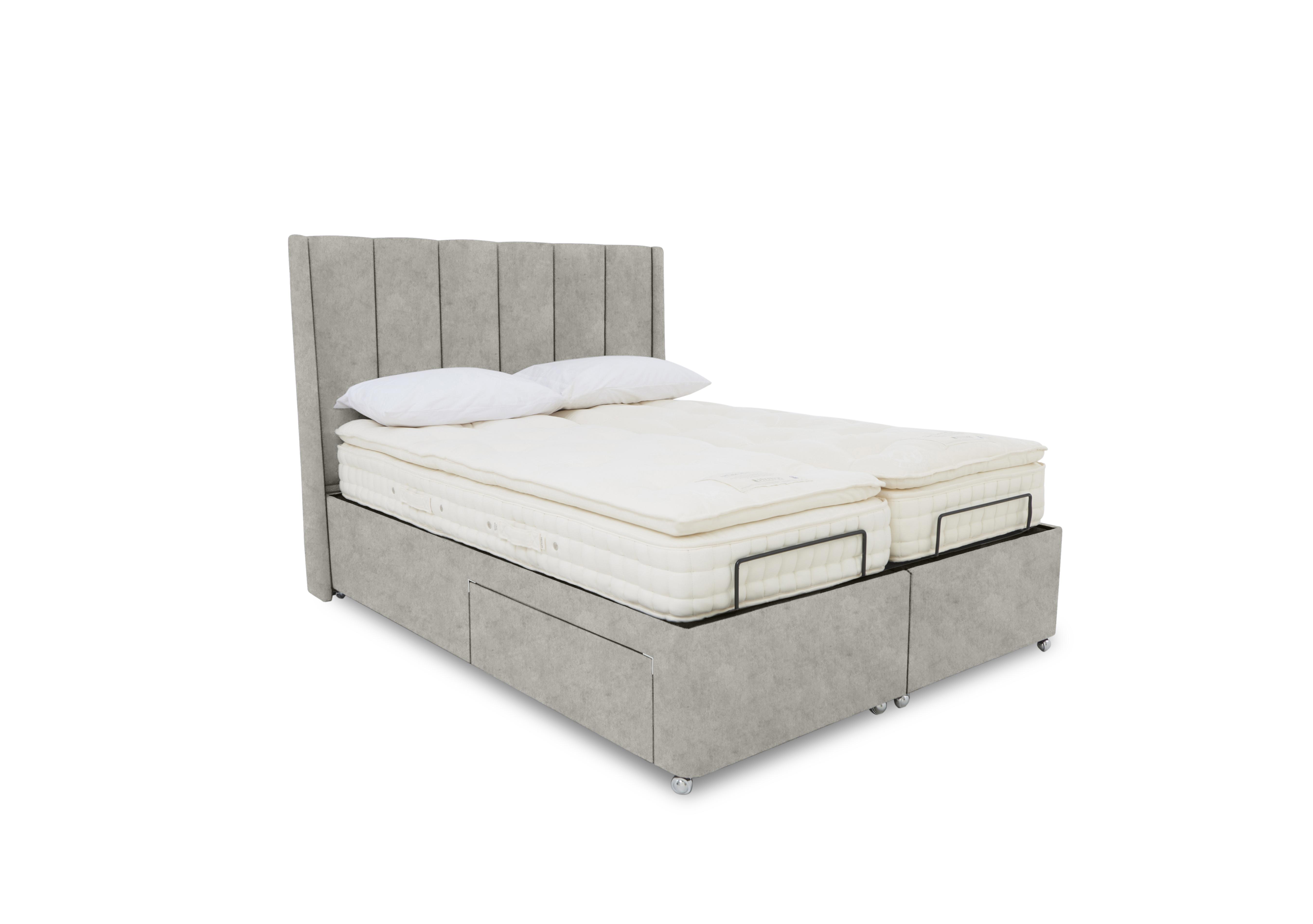 E-Motion Ryo Dual Adjustable Divan Base with Massage Function and Headboard in Daytona Stone on Furniture Village