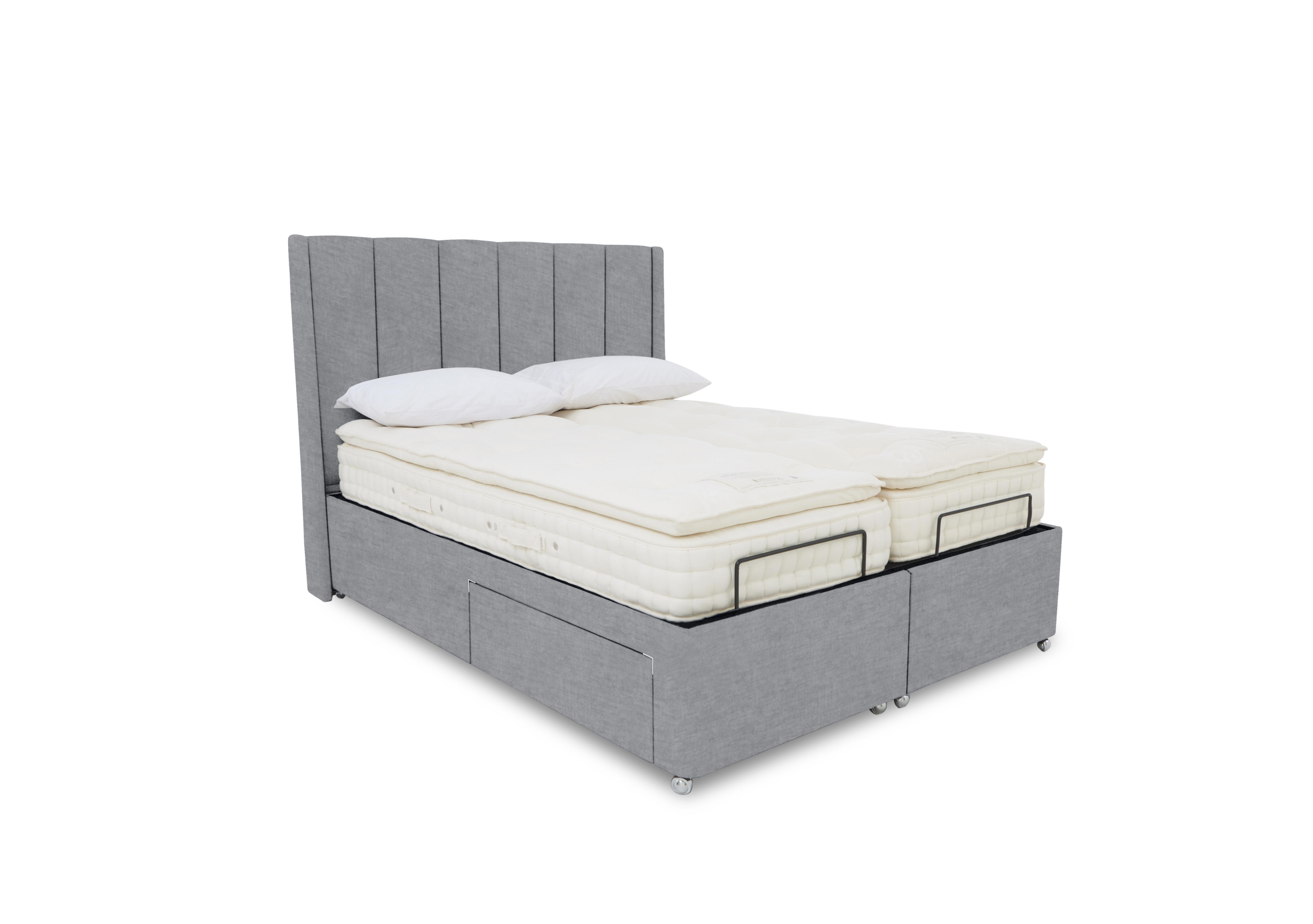E-Motion Ryo Dual Adjustable Divan Base with Headboard in 806 Simply Zinc on Furniture Village