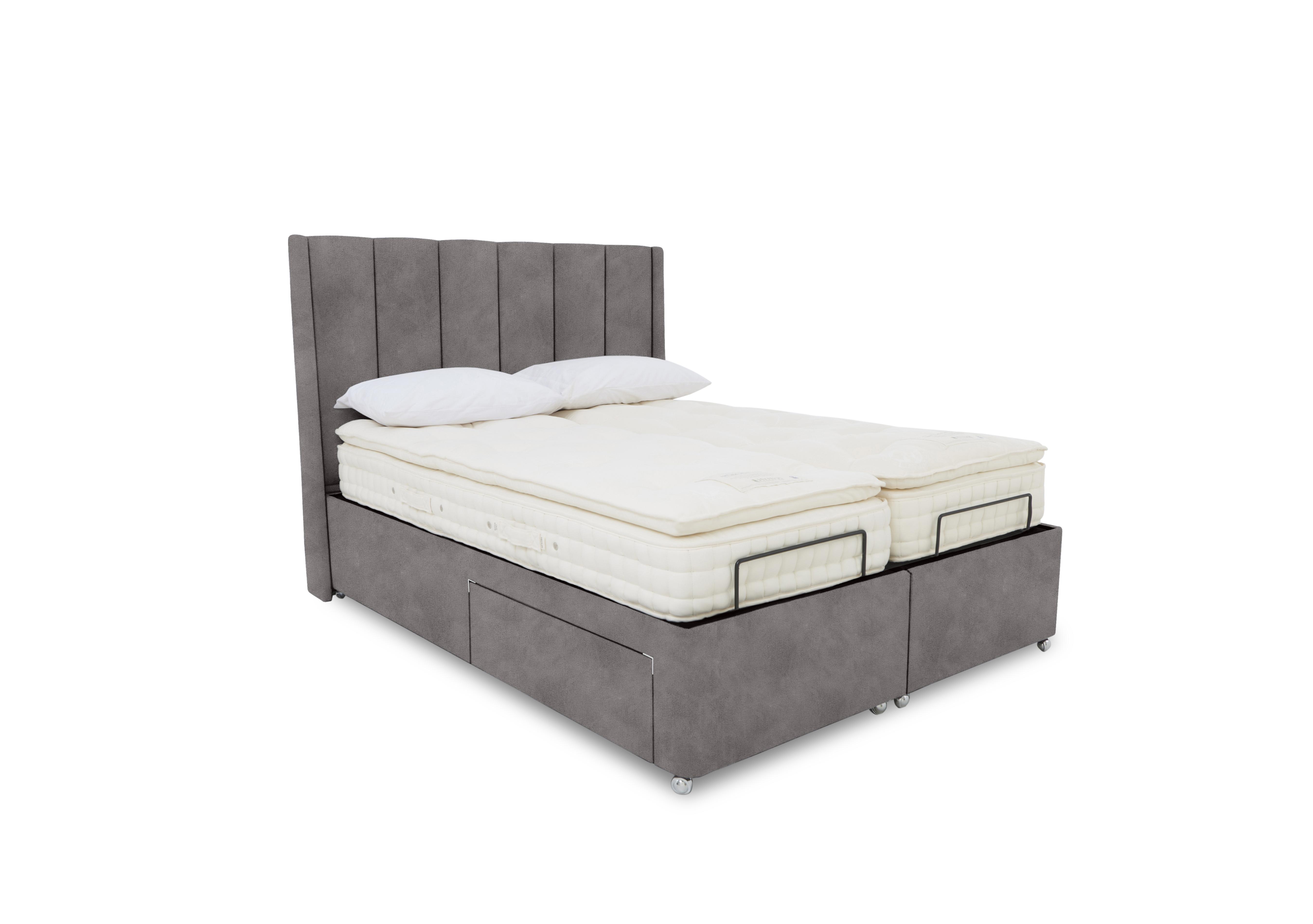 E-Motion Ryo Dual Adjustable Divan Base with Headboard in Dapple Sterling on Furniture Village