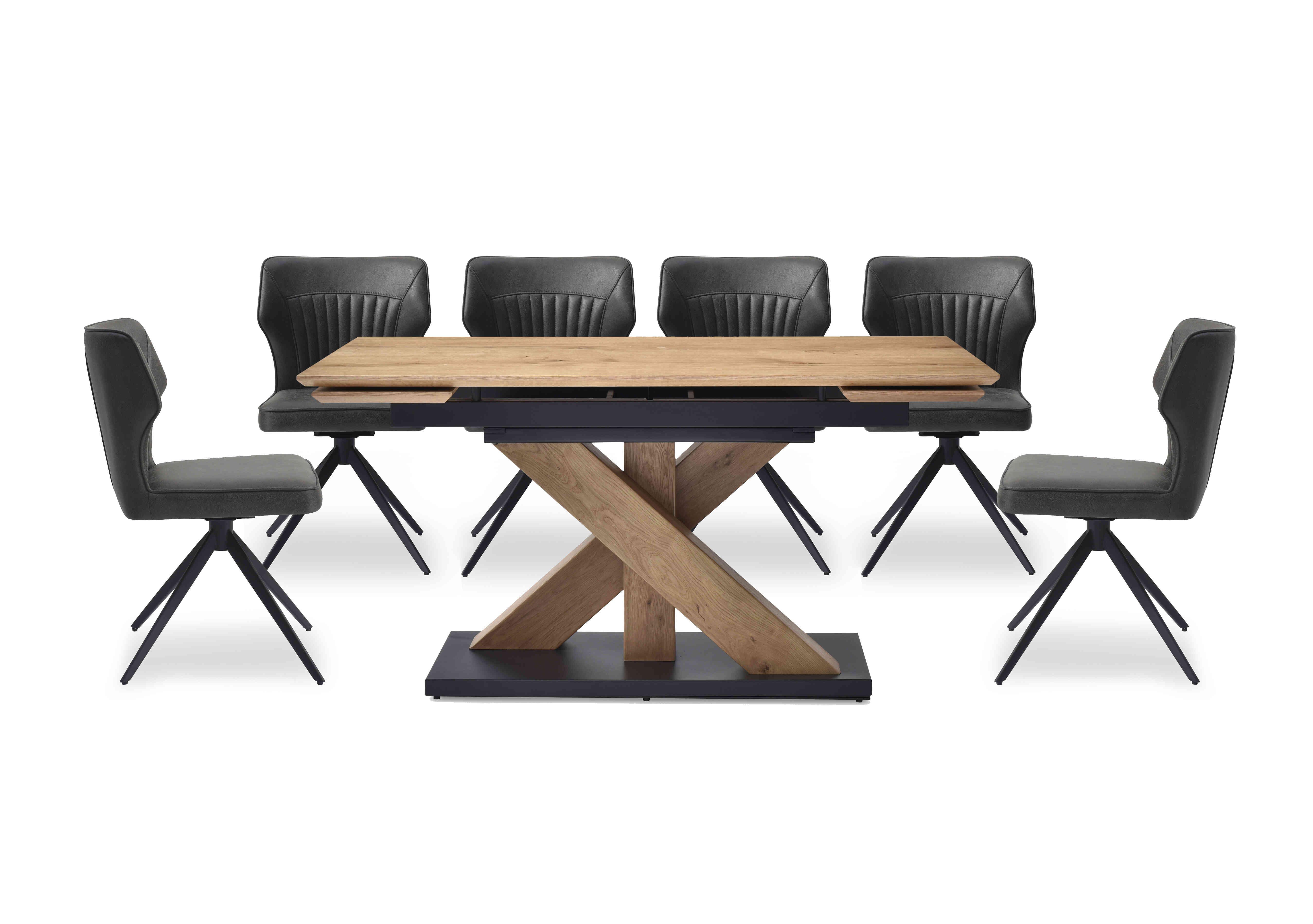 Aydin Small Extending Dining Table with 6 Swivel Dining Chairs in Dark Grey on Furniture Village