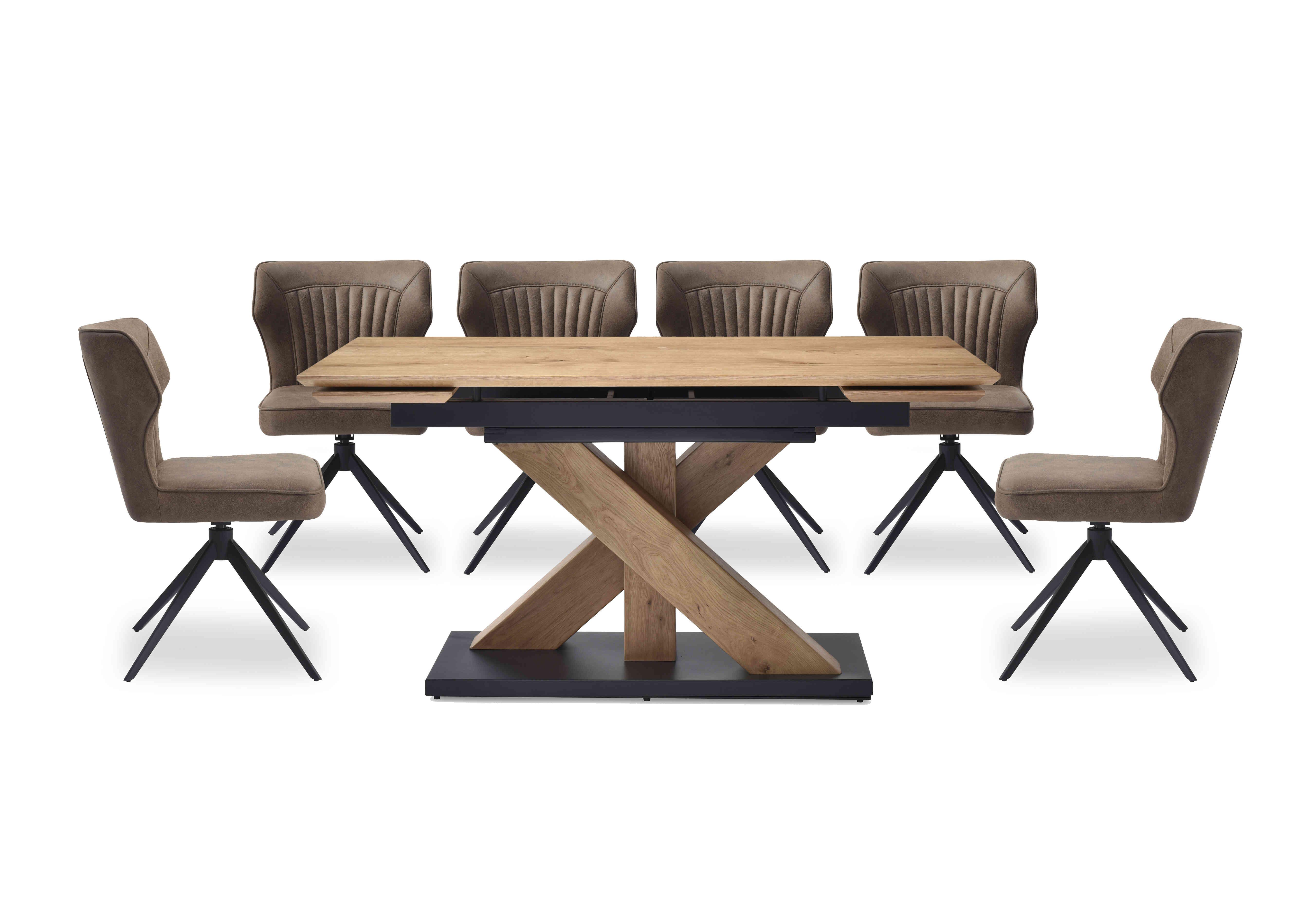 Aydin Small Extending Dining Table with 6 Swivel Dining Chairs in Light Brown on Furniture Village