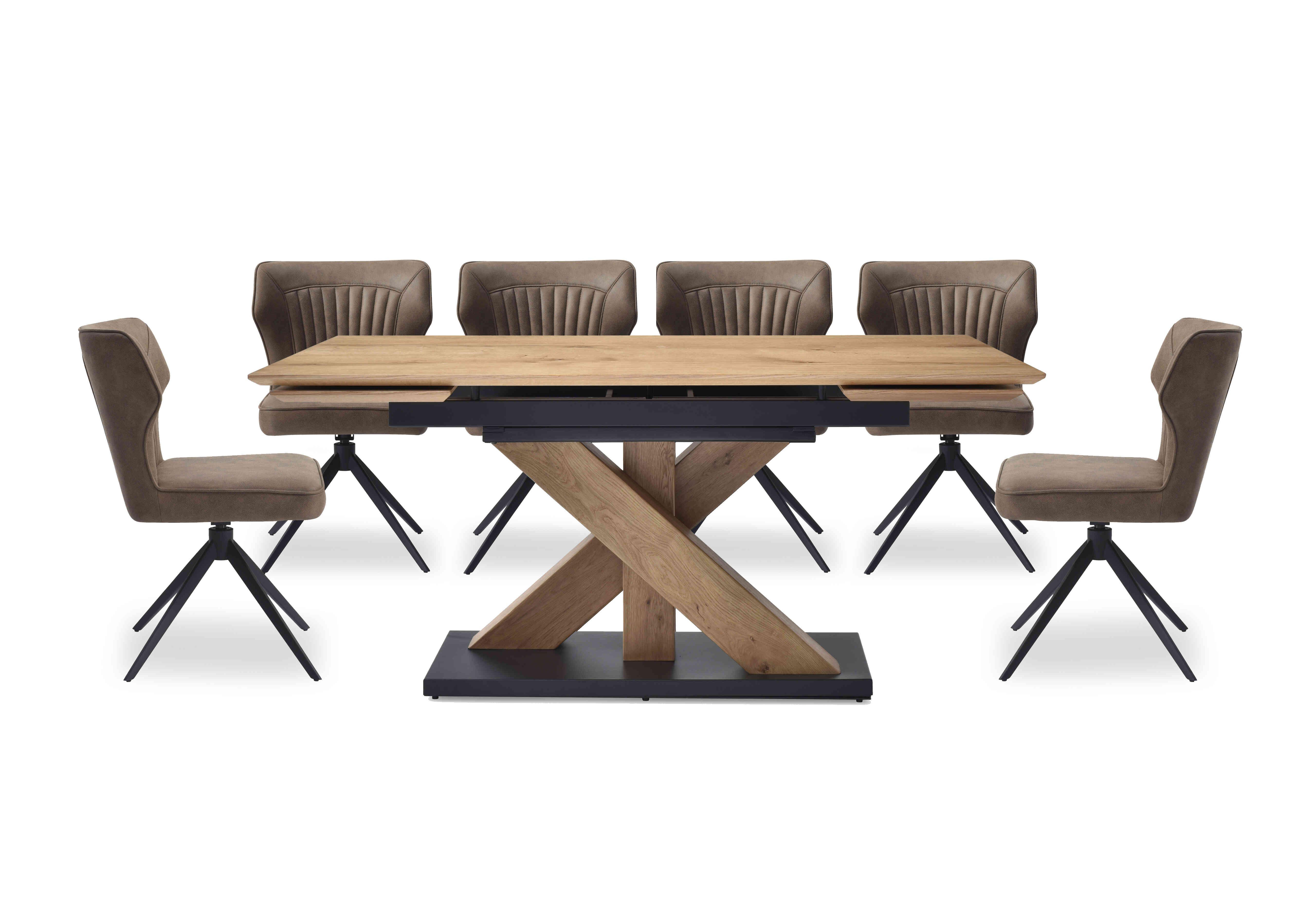 Aydin Large Extending Dining Table with 6 Swivel Dining Chairs in Light Brown on Furniture Village
