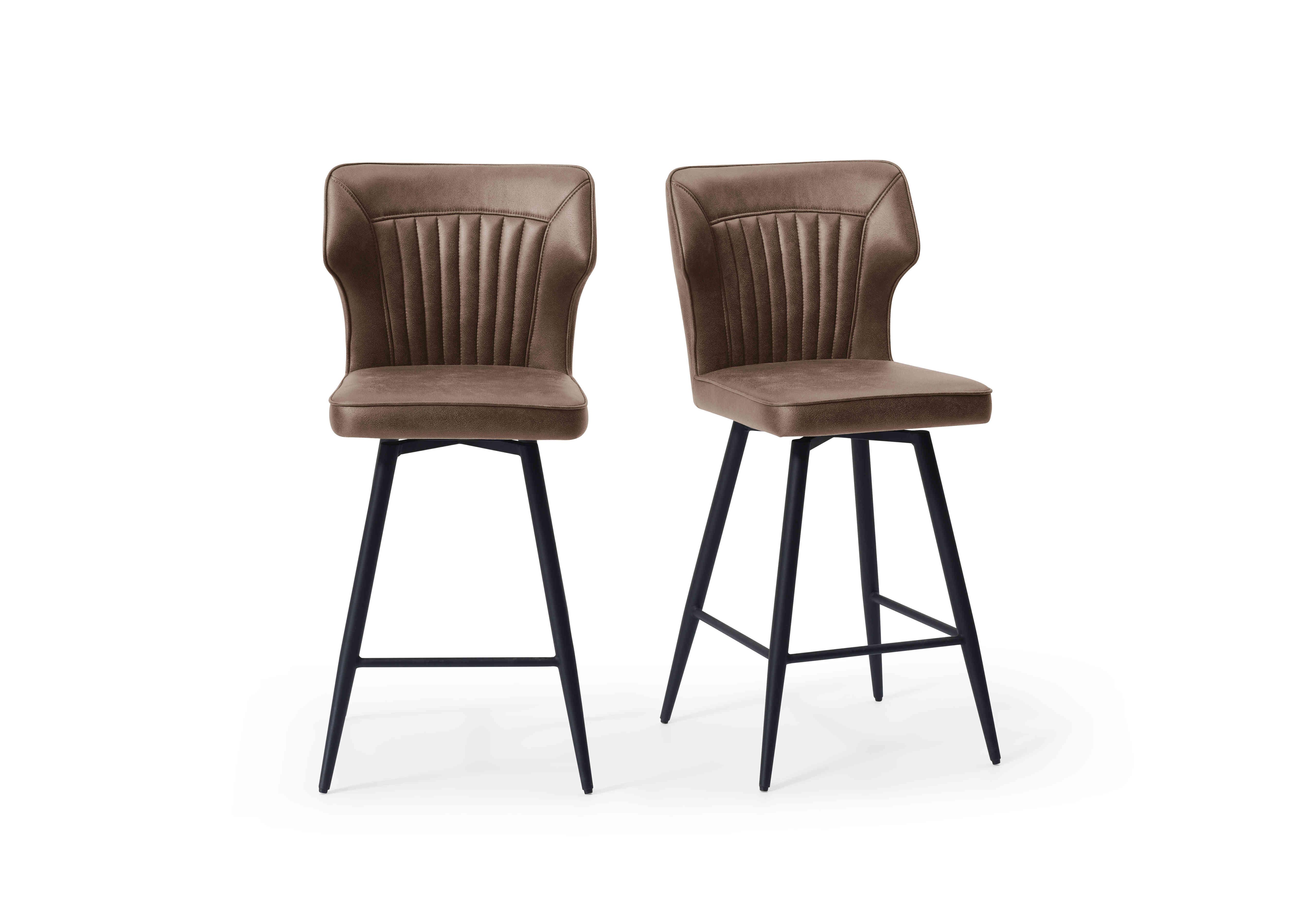 Aydin Pair of Swivel Bar Stools in Light Brown on Furniture Village