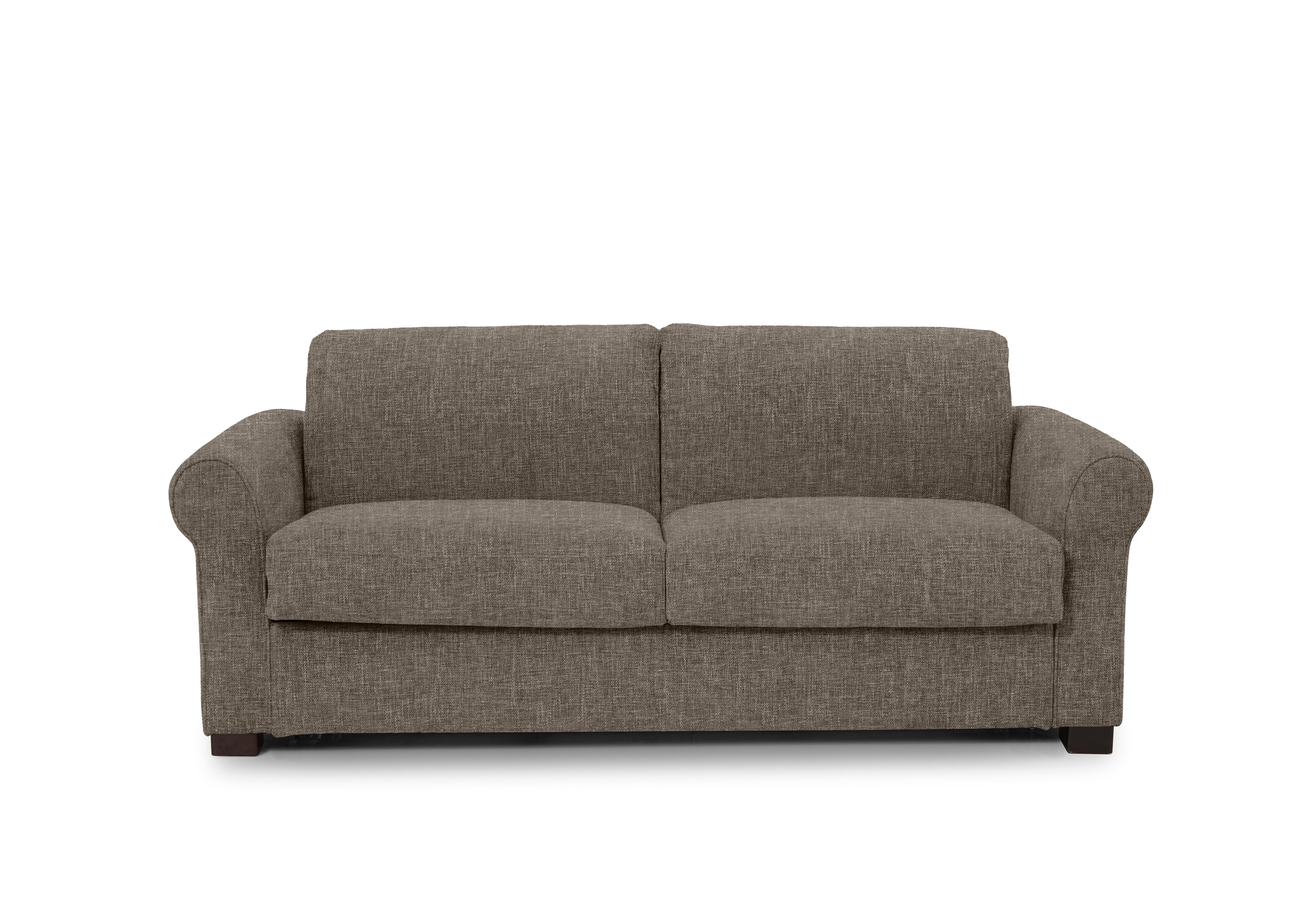 Jaxx Fabric Sofa Bed with Scroll Arms in Anivia 15445 Brown on Furniture Village