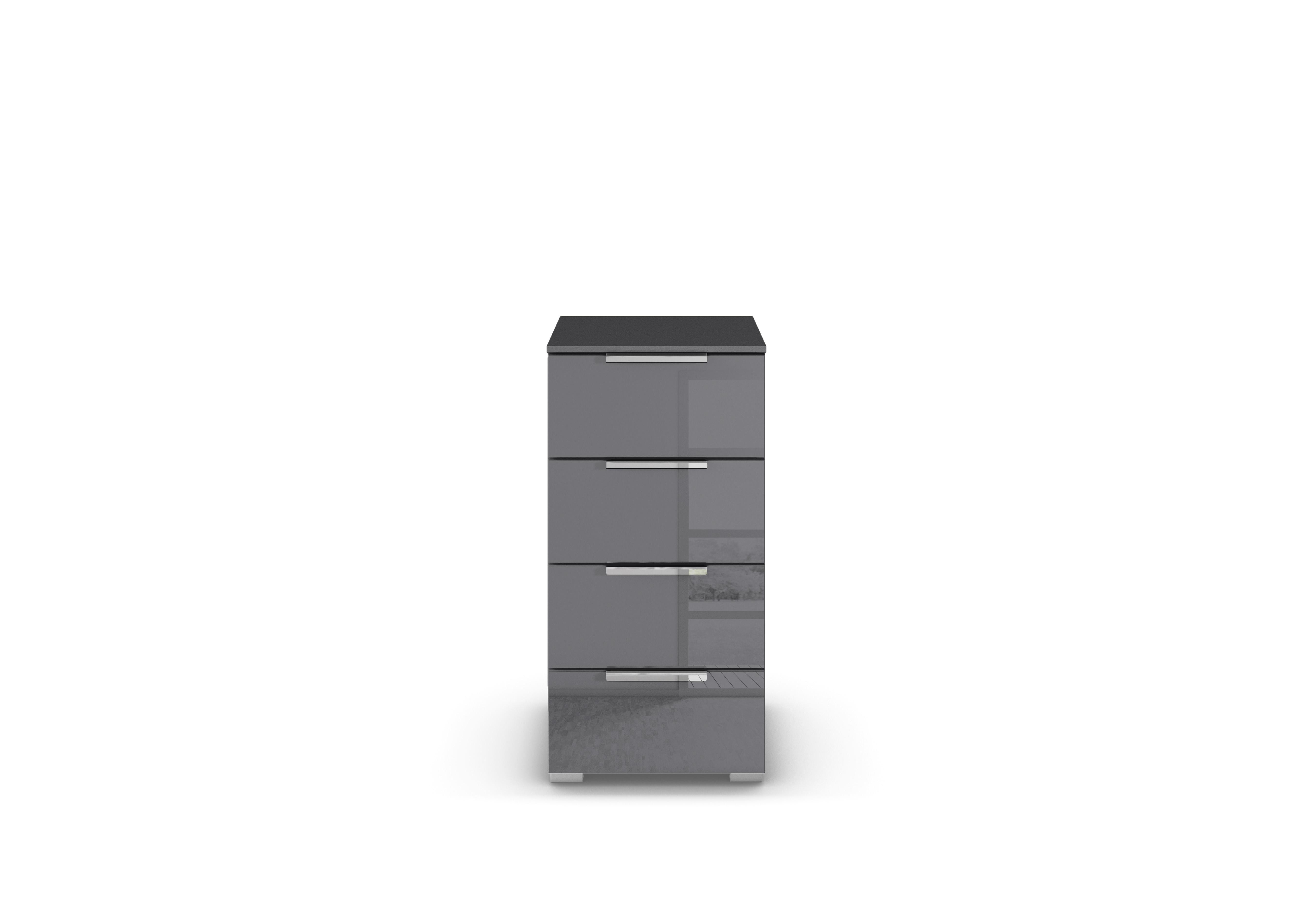 Cairns 4 Drawer Bedside Cabinet in Graphite A140b Basalt Glass on Furniture Village