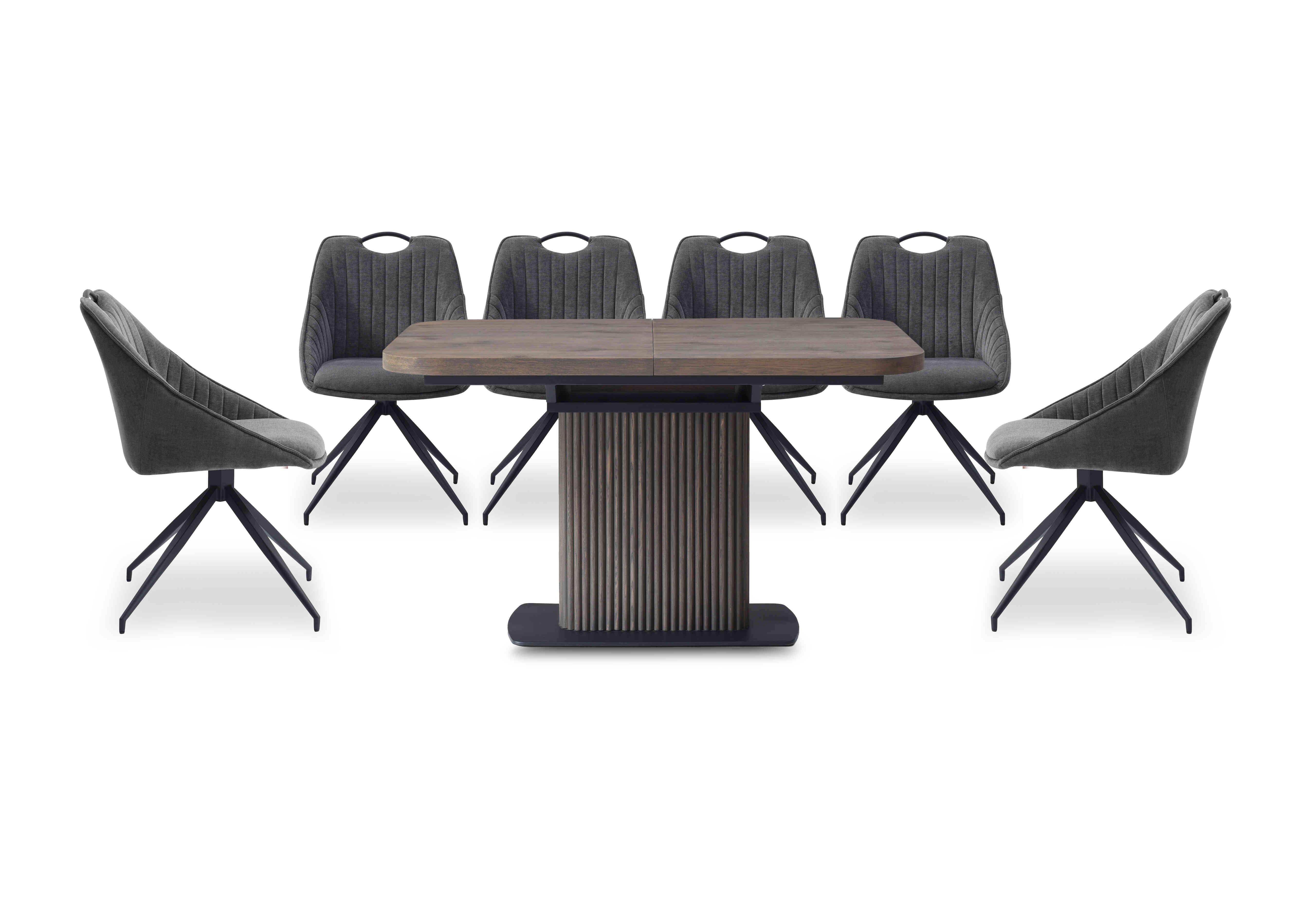 Jai Small Extending Dining Table with 6 Swivel Dining Chairs in Dark Grey on Furniture Village