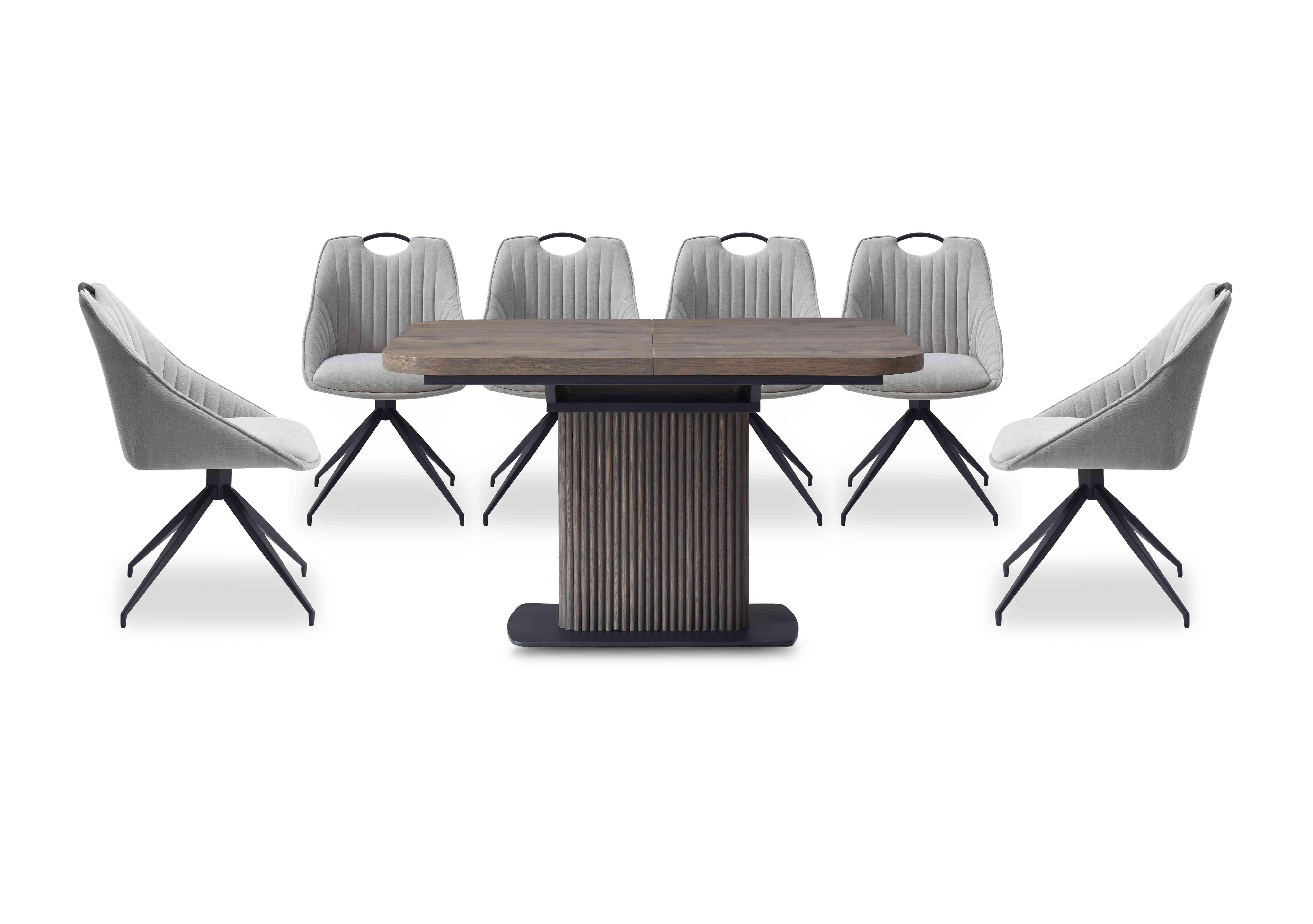 Jai Small Extending Dining Table with 6 Swivel Dining Chairs in Silver on Furniture Village