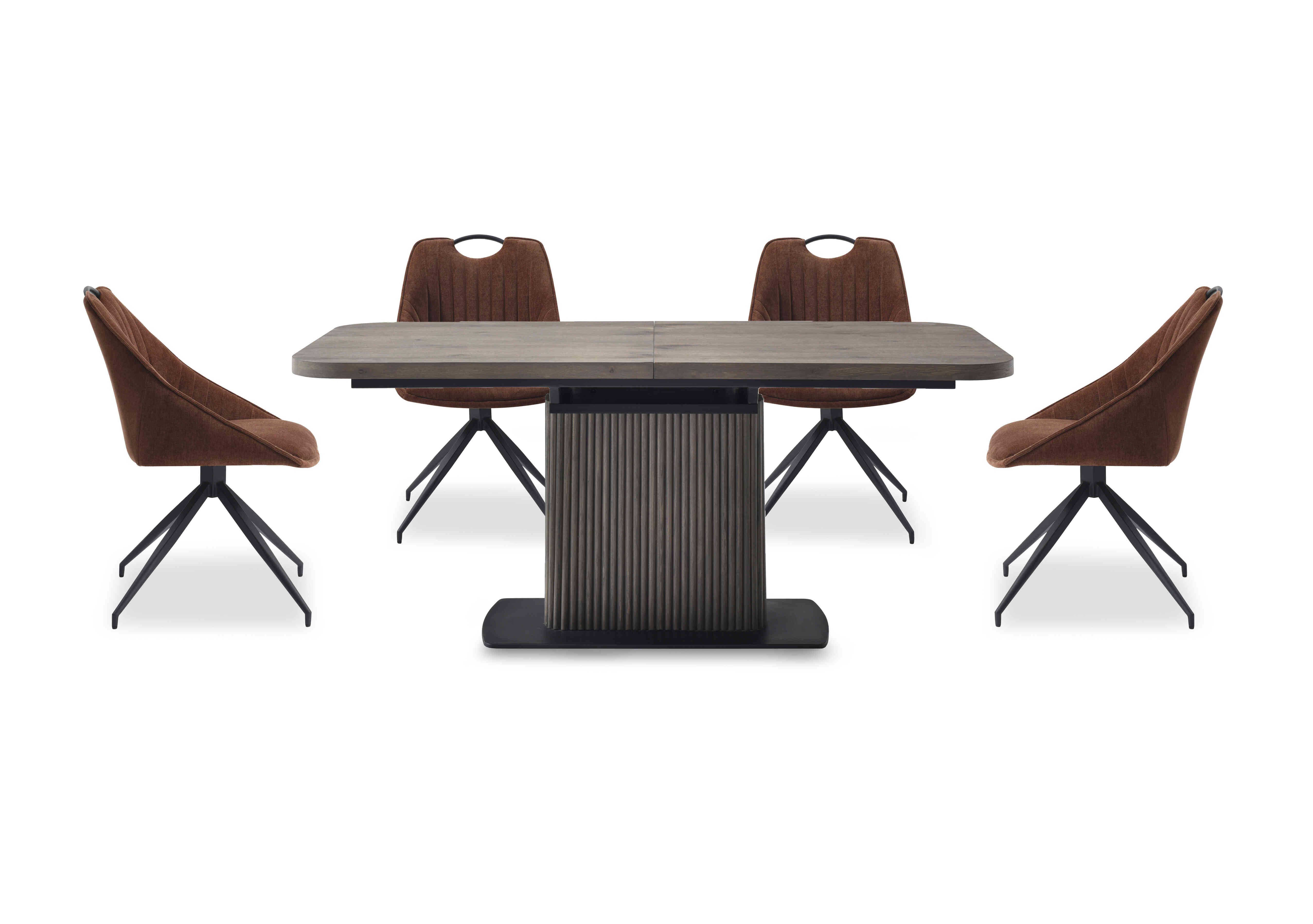 Jai Large Extending Dining Table with 4 Swivel Dining Chairs in Rust on Furniture Village