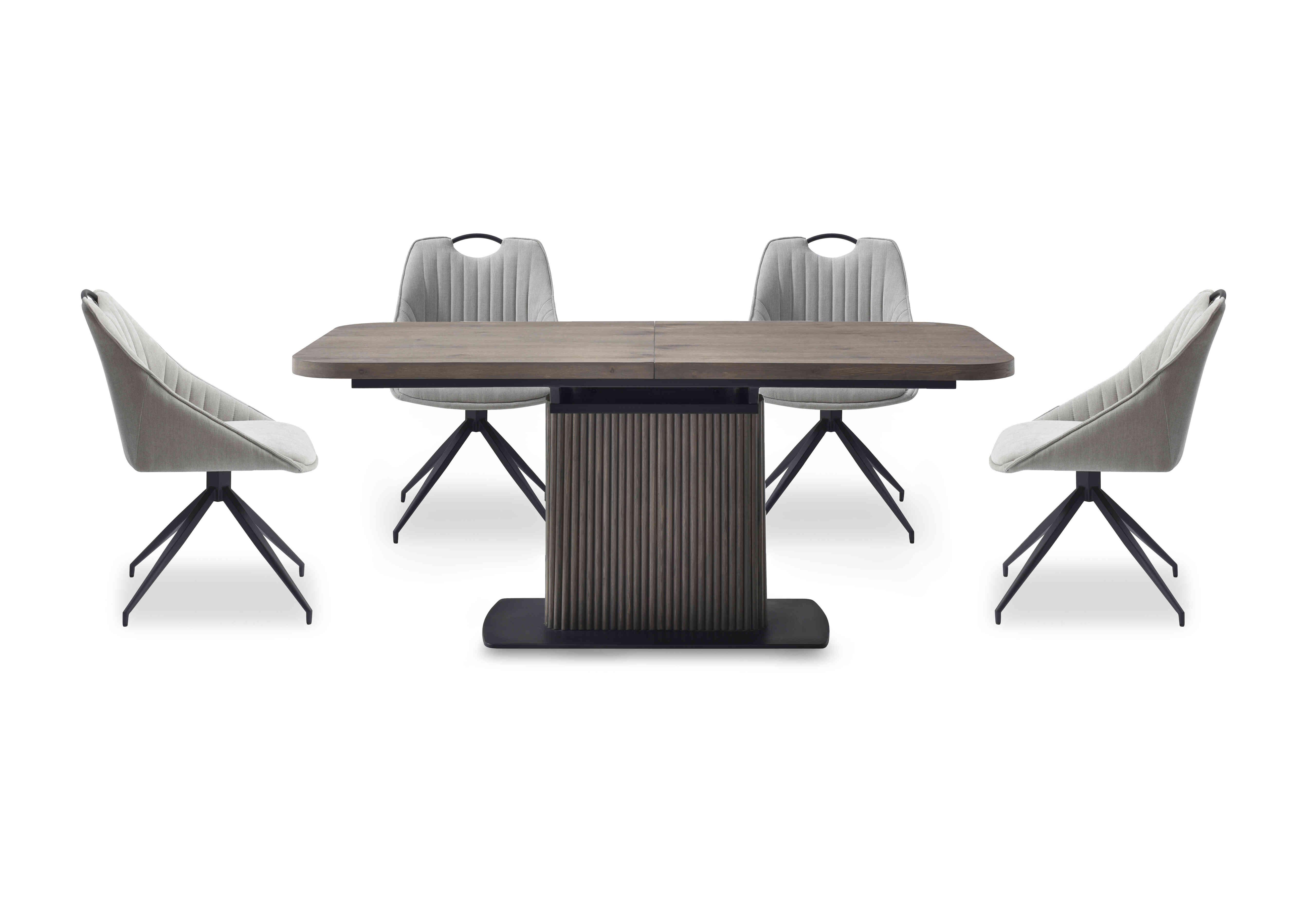 Jai Large Extending Dining Table with 4 Swivel Dining Chairs in Silver on Furniture Village