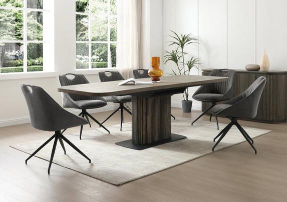 Jai Large Extending Dining Table with 6 Swivel Dining Chairs