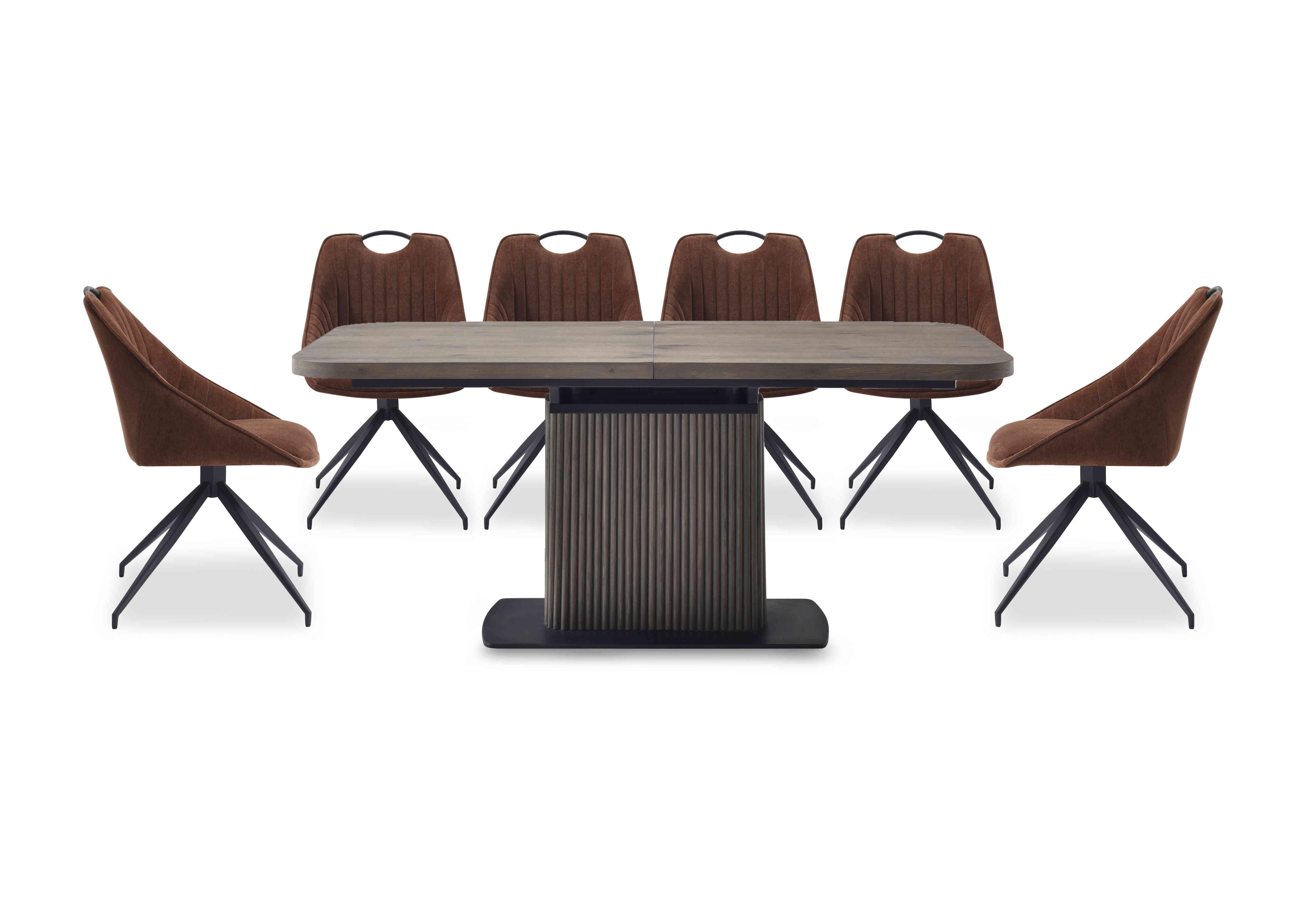 Jai Large Extending Dining Table with 6 Swivel Dining Chairs in Rust on Furniture Village