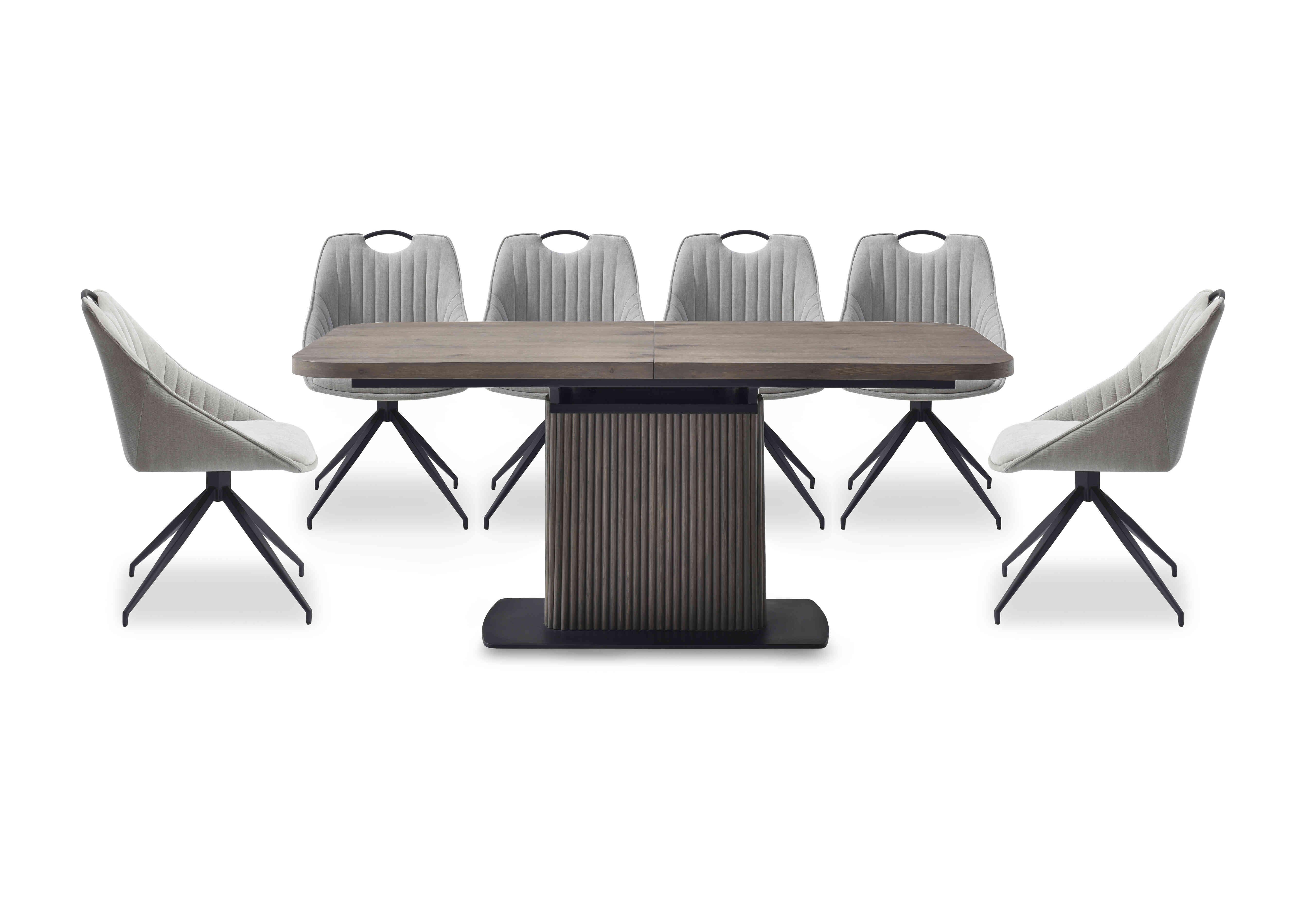 Jai Large Extending Dining Table with 6 Swivel Dining Chairs in Silver on Furniture Village