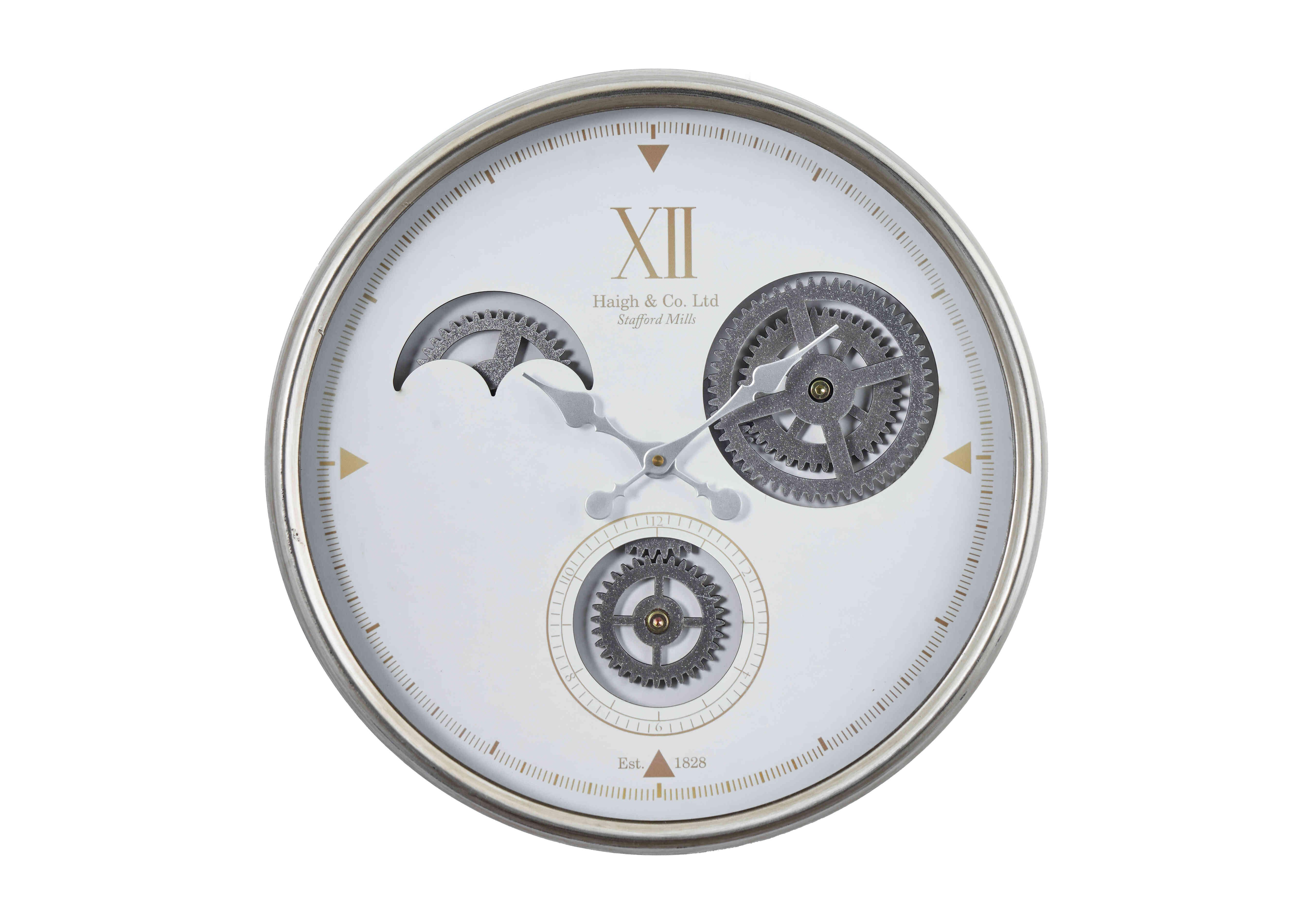 Lindley Cog Wall Clock in Silver on Furniture Village