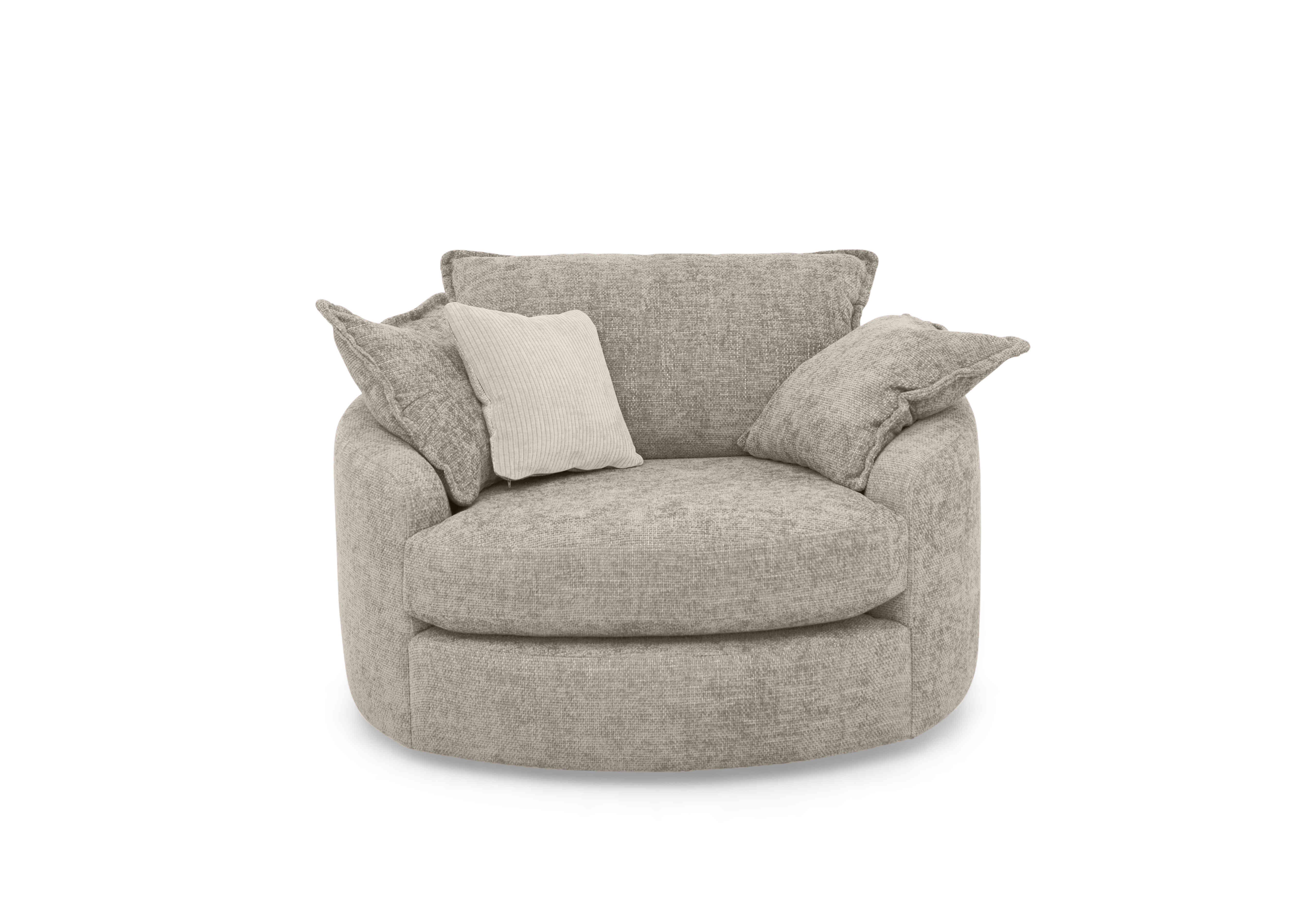 Boutique Darling Swivel Cuddler Chair in Milo Linen on Furniture Village