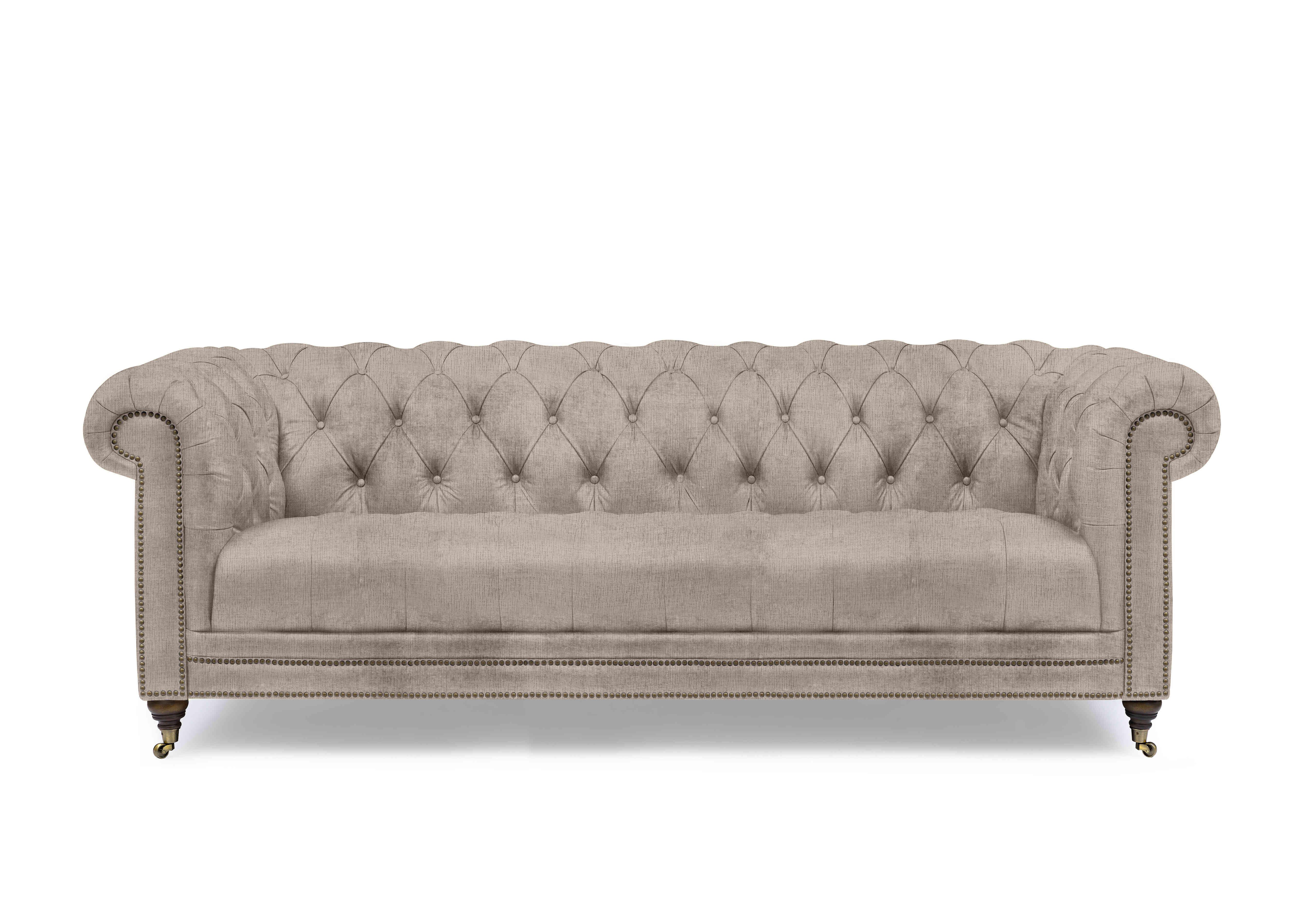 Walter 4 Seater Fabric Chesterfield Sofa with USB-C in X3-A607 Bailey Brown on Furniture Village