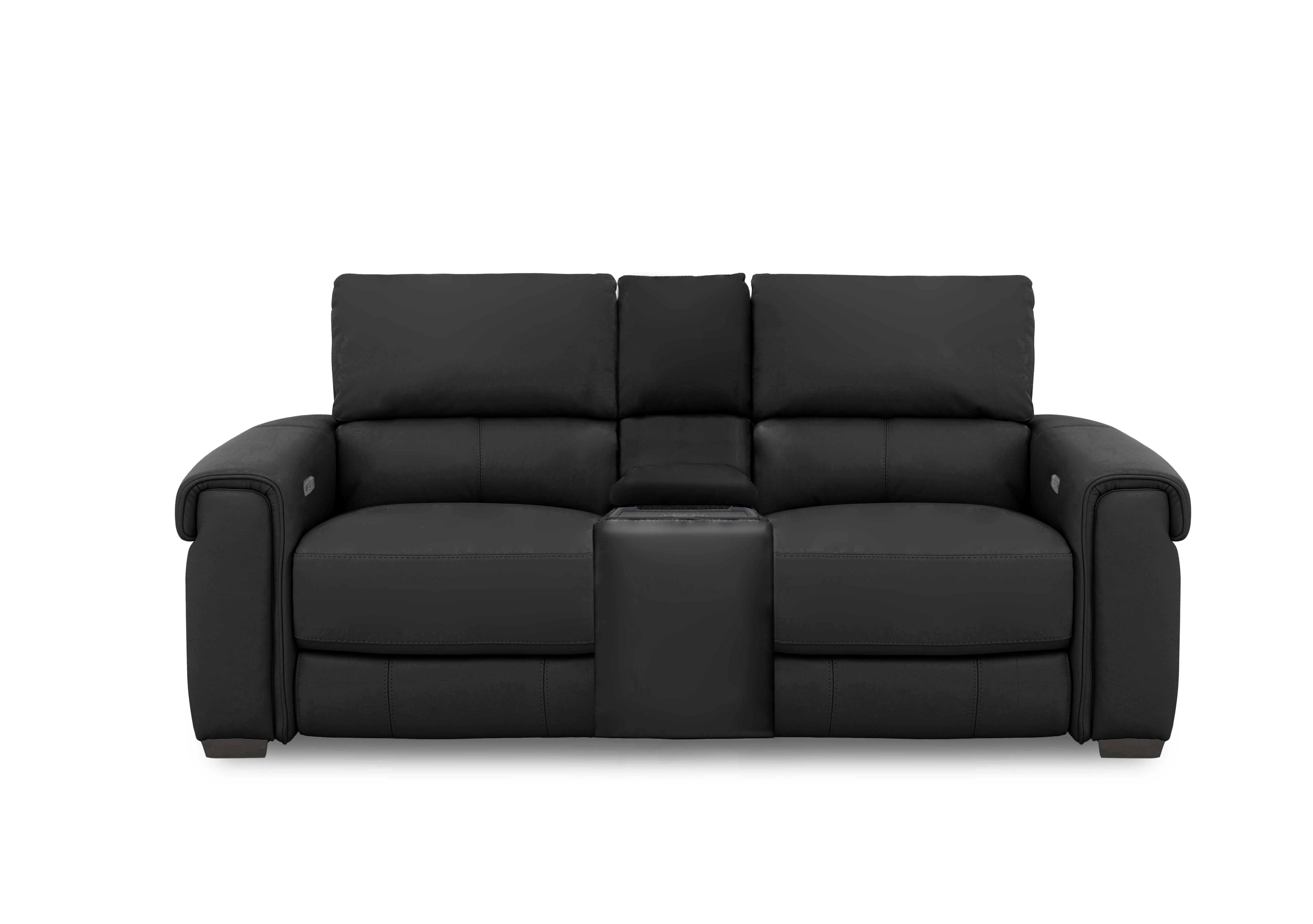 Nixon 2 Seater Leather Power Recliner Sofa with Cupholder Power Console in Bv-3500 Classic Black on Furniture Village